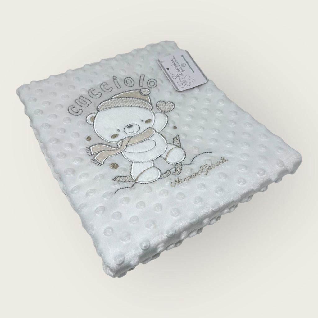 Nazareno Gabrielli Copertina Culla Carrozzina In Pile Bubble Ricamata 75x100 -double Face-  Art. Ng4732-4