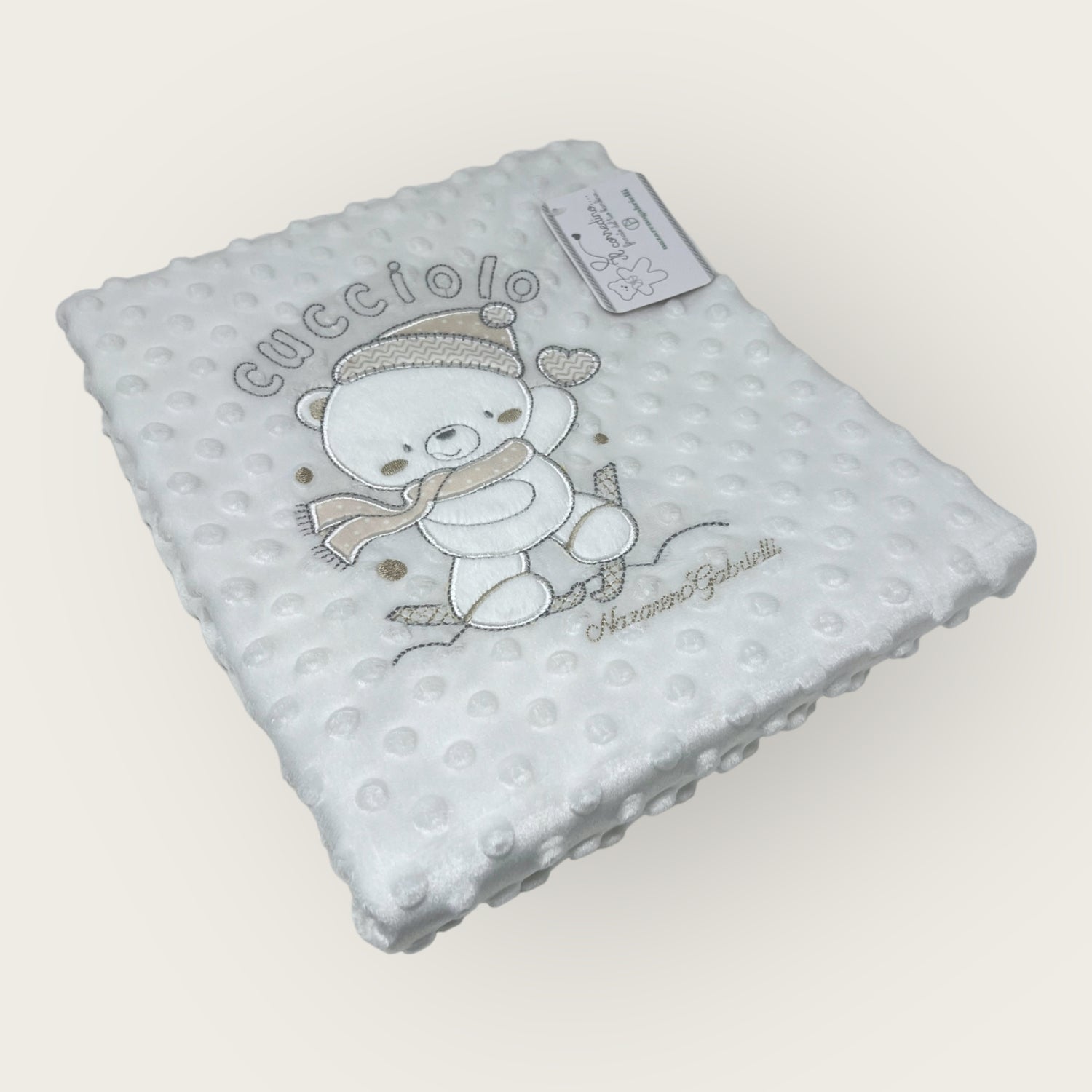 Nazareno Gabrielli Copertina Culla Carrozzina In Pile Bubble Ricamata 75x100 -double Face-  Art. Ng4732-4