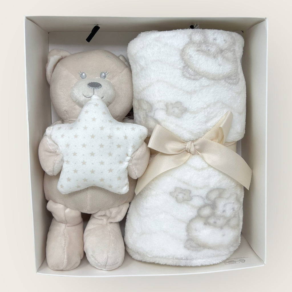 Nazareno Gabrielli Set Regalo Neonato -1 Copertina Culla In Pile + 1 Pupazzo Orsetto-  Art. Ng4770 Stella