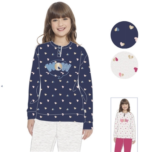 Irge Primavera Pigiama Bimba Cotone Lungo Serafino 3 Bottoni Fantasia In Puro Cotone  Art. Ik180