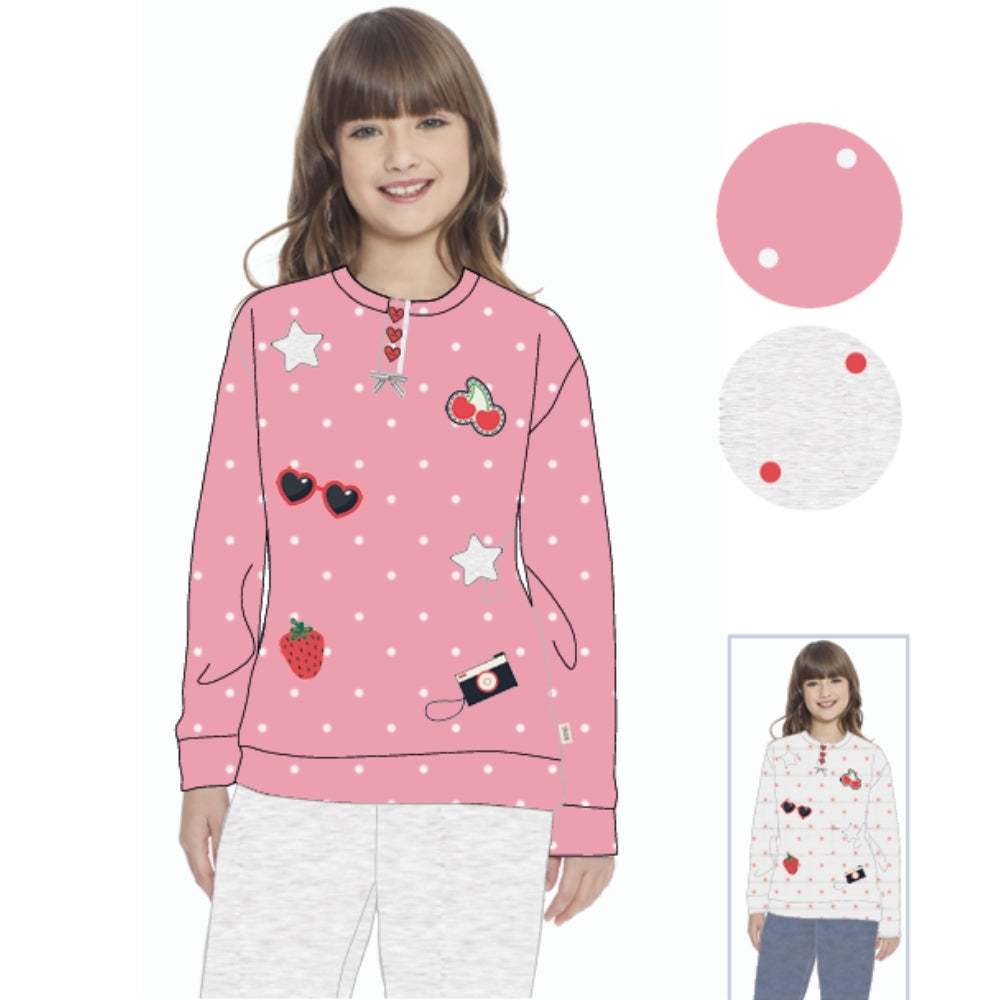 Irge - Pigiama Bimba Cotone Lungo Serafino 3 Bottoni Stampato In Puro Cotone  Art. Ik192