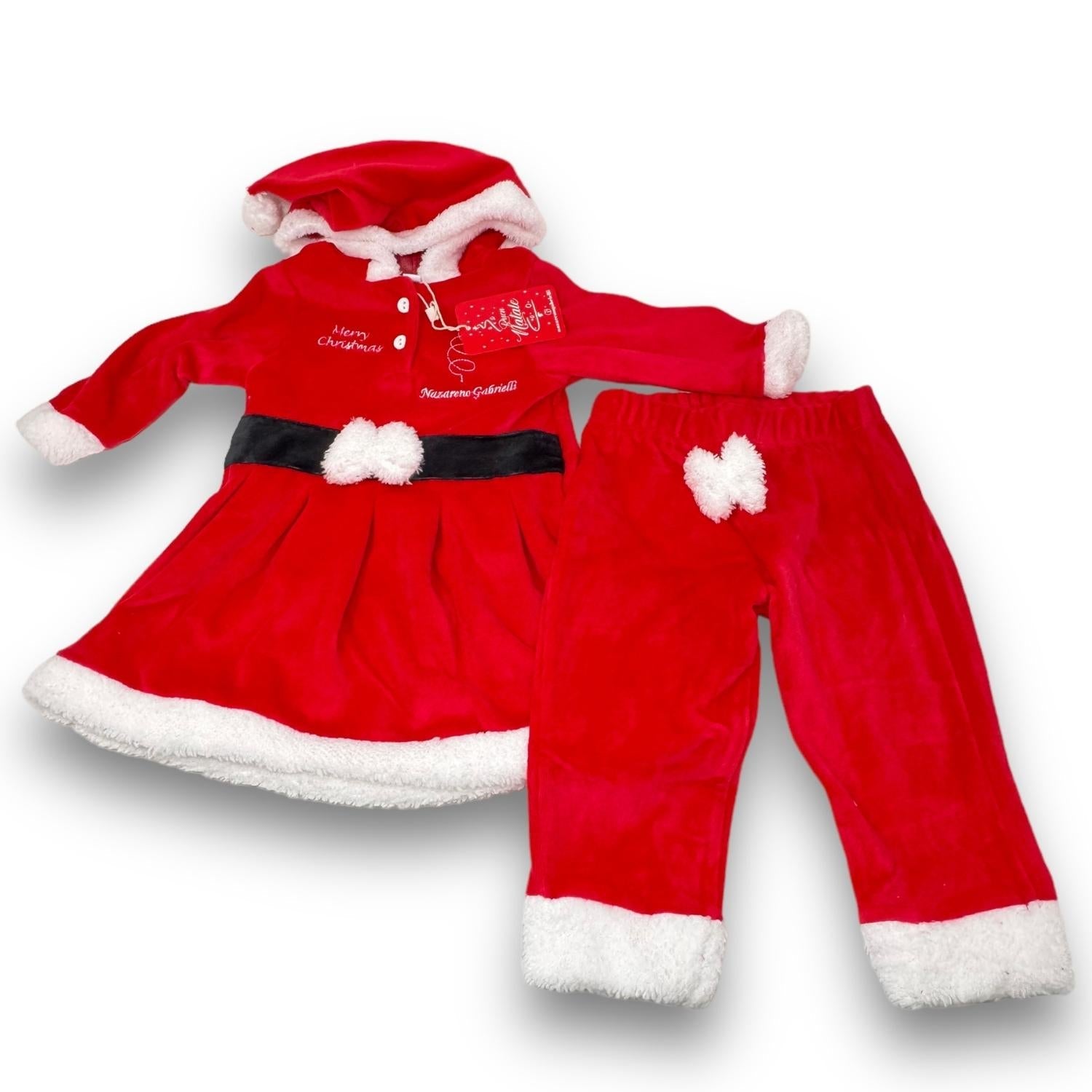 Nazareno Gabrielli Completo Neonata 2 Pezzi Natale Gonnellina In Ciniglia Con Cappello  Art. Ng2229