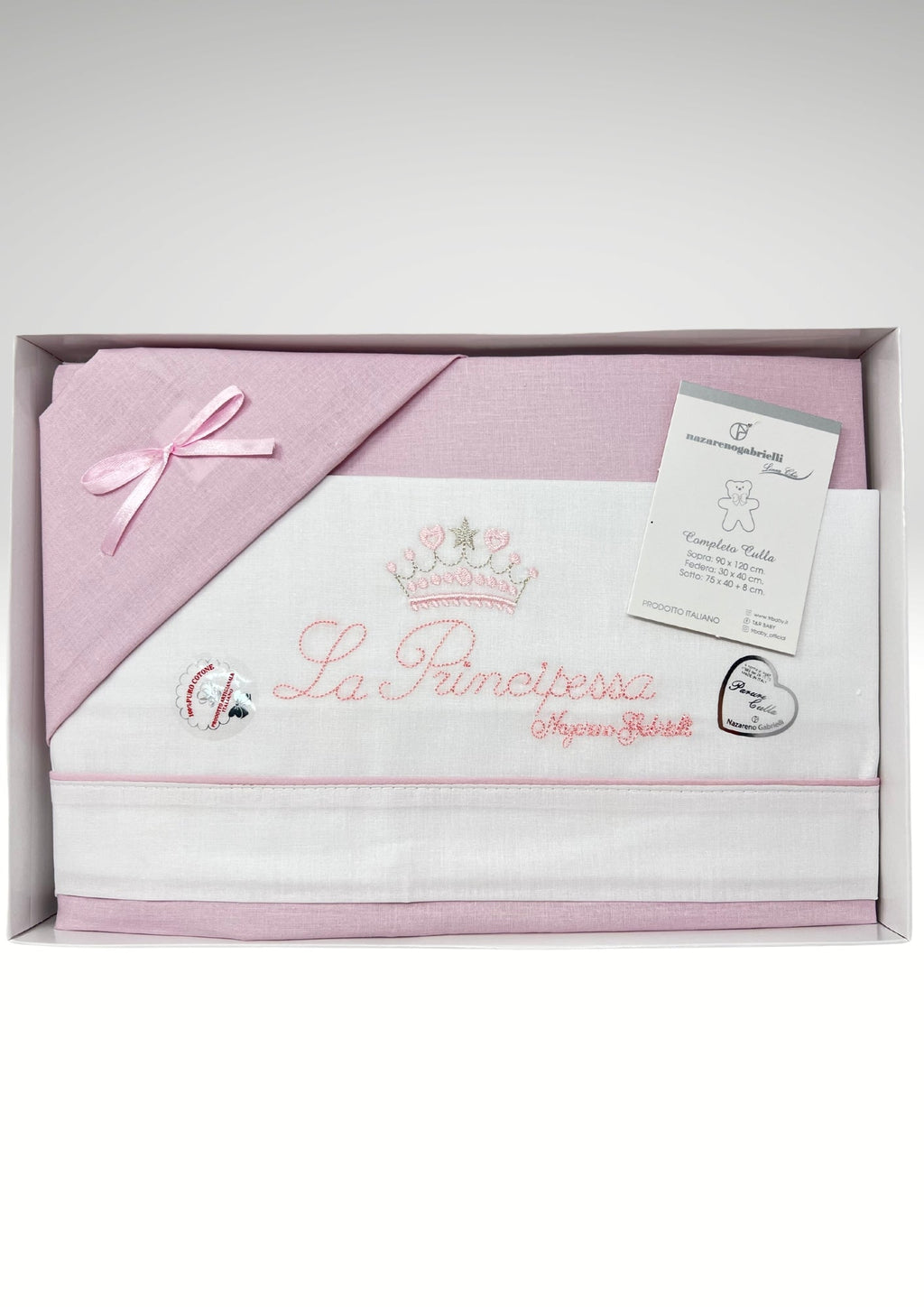 Nazareno Gabrielli Completo Lenzuola 3 Pezzi Per Carrozzina 90x120 Ricamo Principino/principessa Cielo Rosa Ng91p