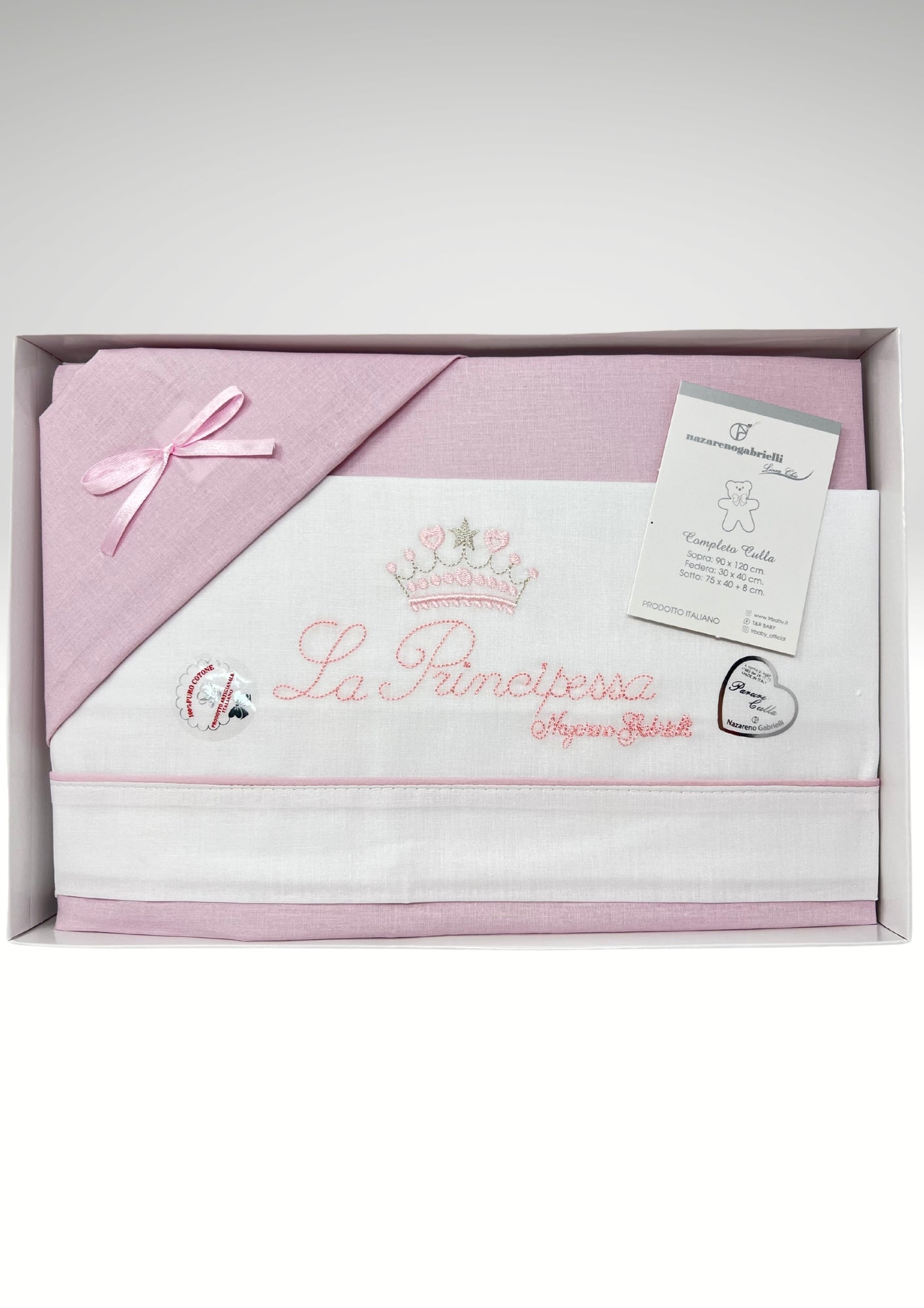Nazareno Gabrielli Completo Lenzuola 3 Pezzi Per Carrozzina 90x120 Ricamo Principino/principessa Cielo Rosa Ng91p