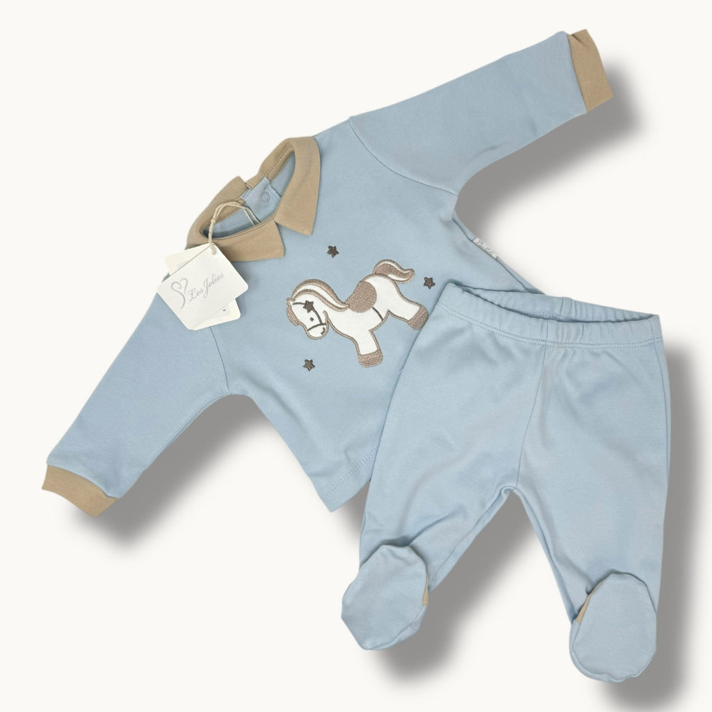 Les Jolies Completo Clinico 2 Pezzi Maschietto In Caldo Cotone 100% Con Ricamo Art. Lj331-9