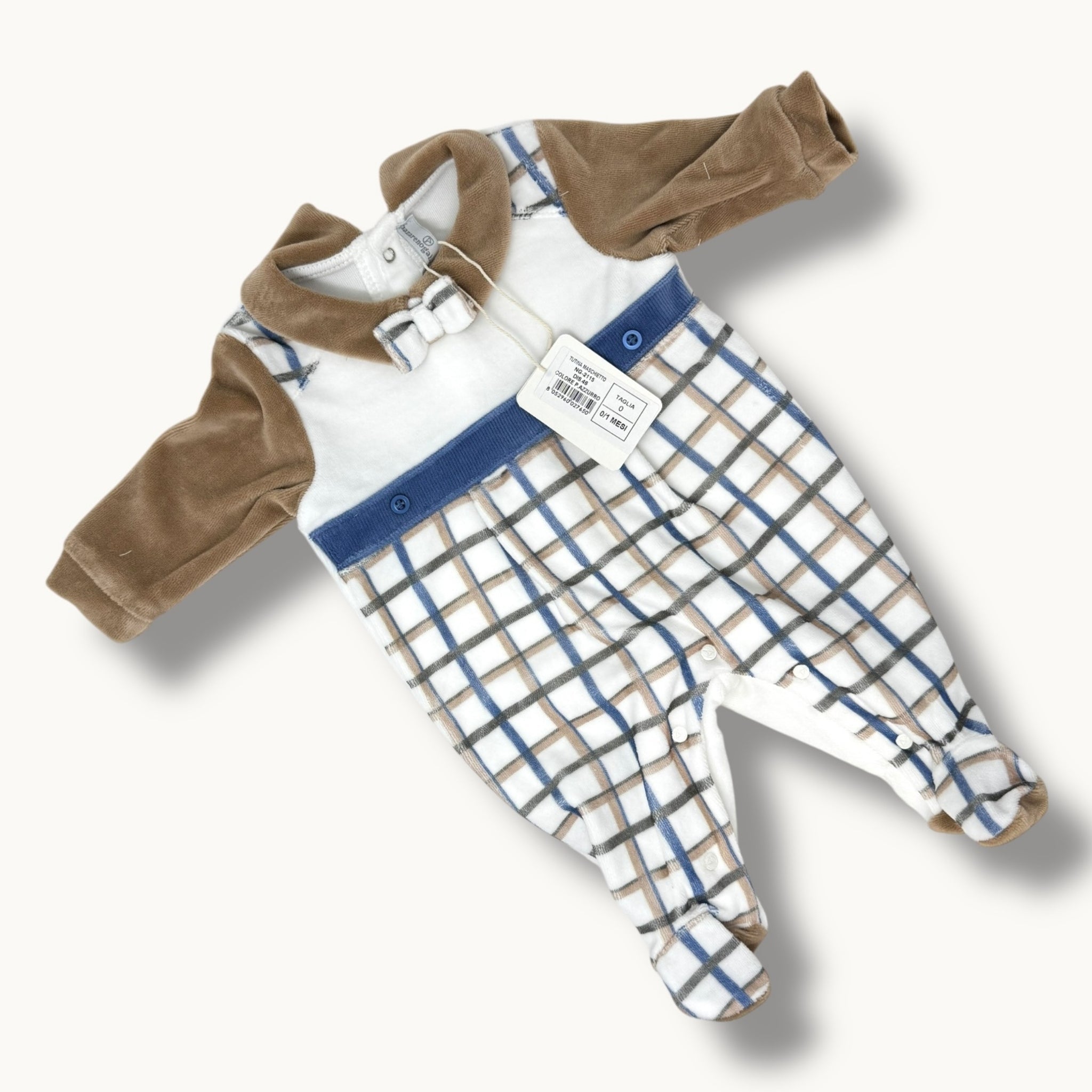 Nazareno Gabrielli Baby  Tutina Neonato In Ciniglia Di Cotone 100% Fantasia Art. Ng2115-46