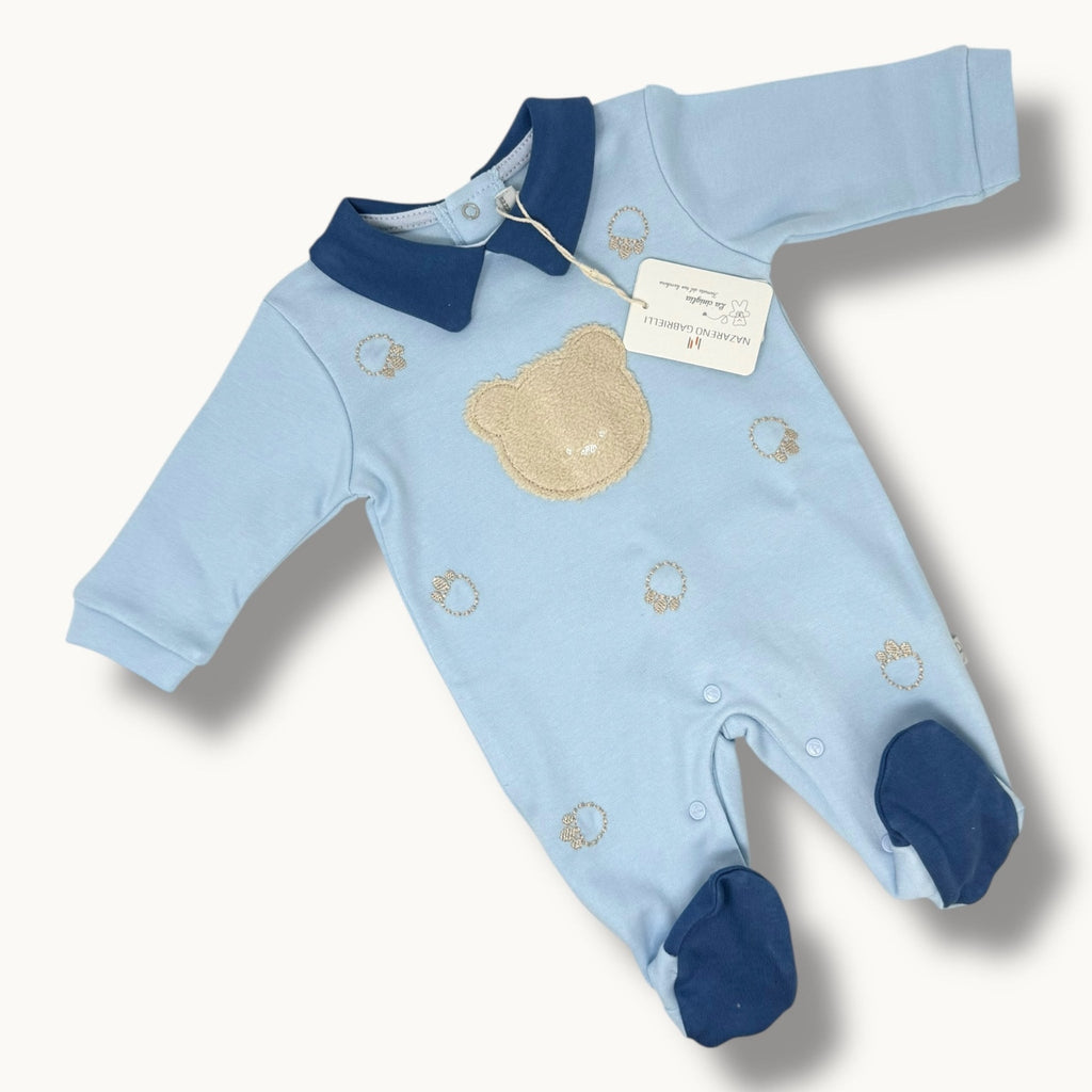 Nazareno Gabrielli Baby  Tutina Neonato In Caldo Cotone 100% Con Ricamo E Applicazione Art. Ng2112-55