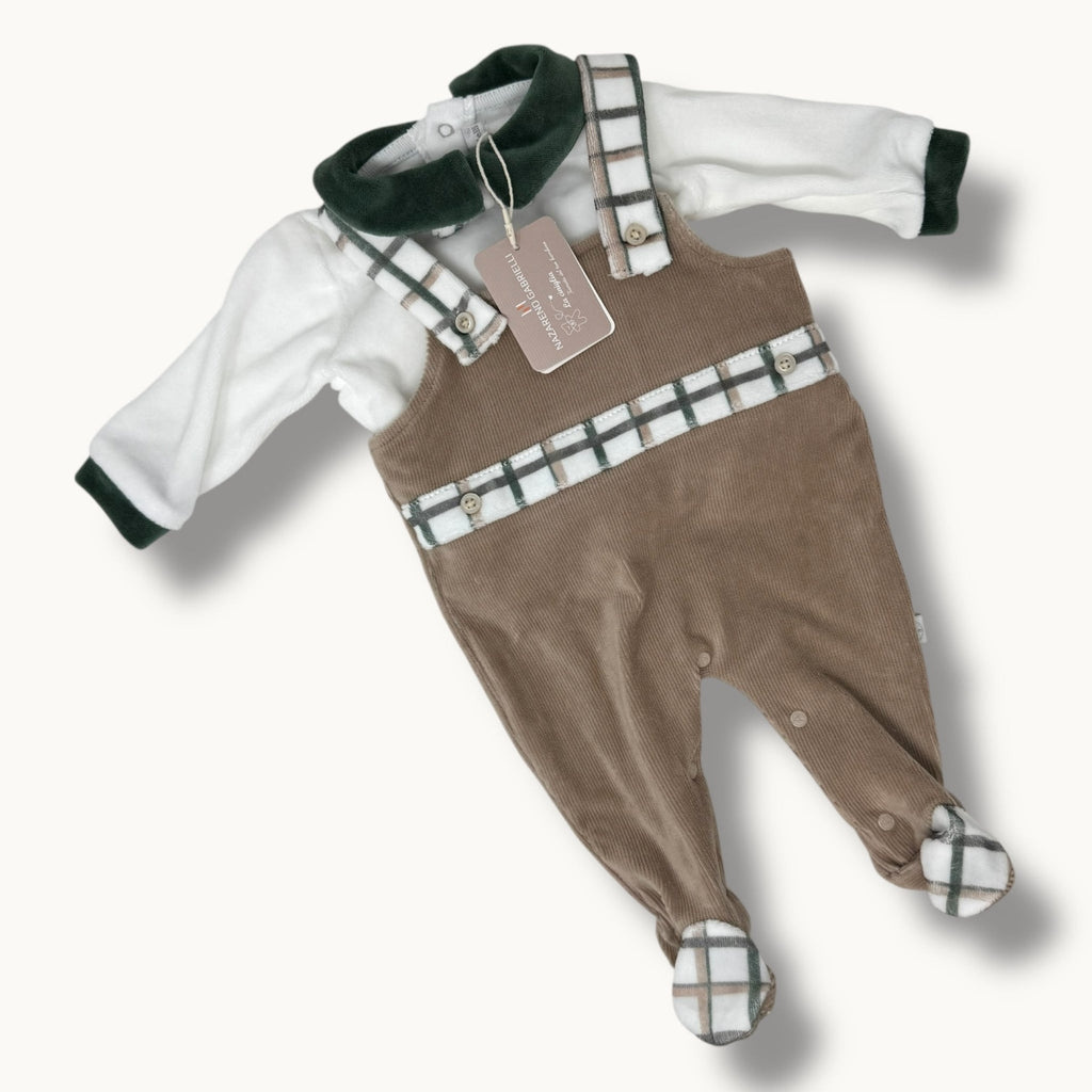 Nazareno Gabrielli Baby Salopetta 2 Pezzi Neonato In Ciniglia Di Cotone 100% Fantasia Art. Ng2146-46