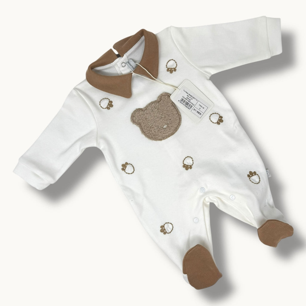 Nazareno Gabrielli Baby  Tutina Neonato In Caldo Cotone 100% Con Ricamo E Applicazione Art. Ng2112-55
