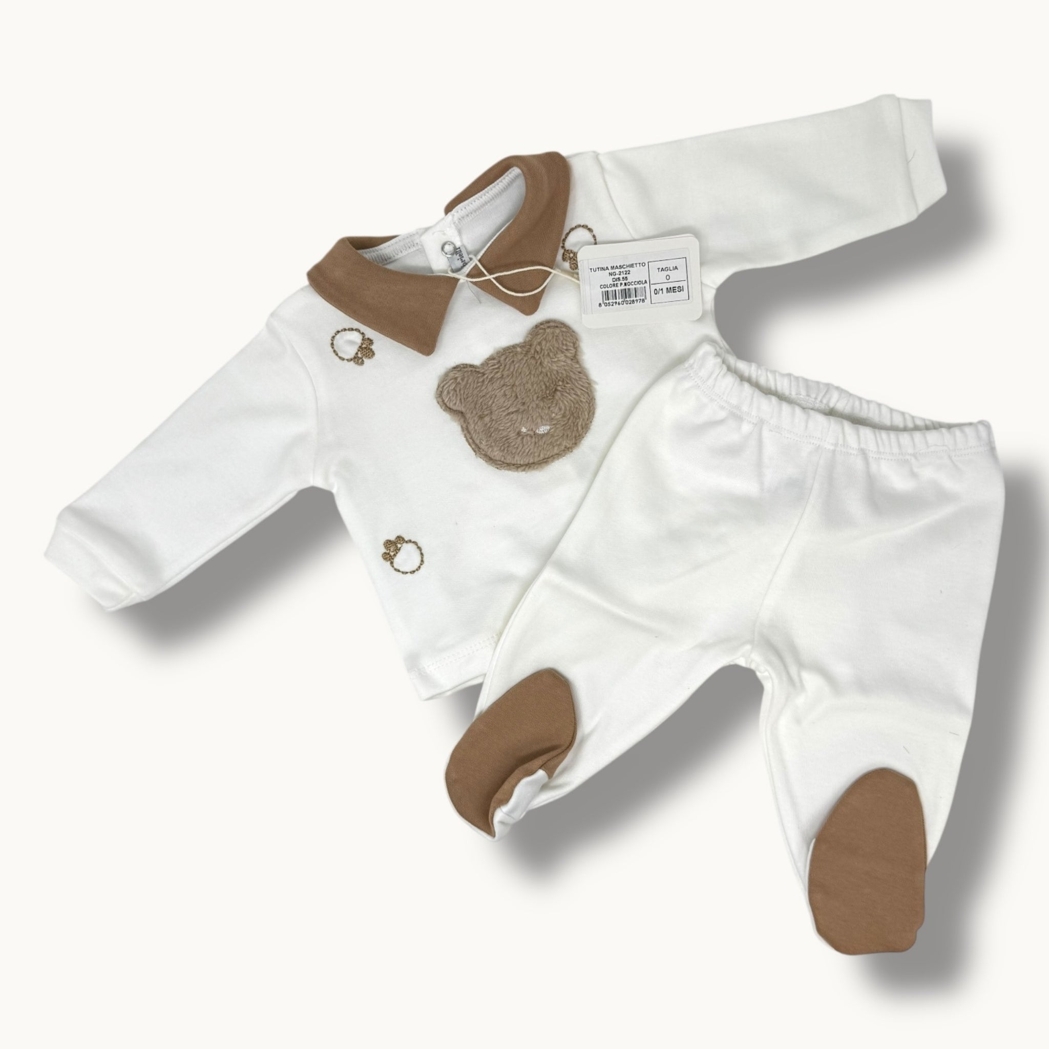 Nazareno Gabrielli Baby Completo Clinico 2 Pezzi In Caldo Cotone 100% Con Ricamo E Applicazione Art. Ng2122-55