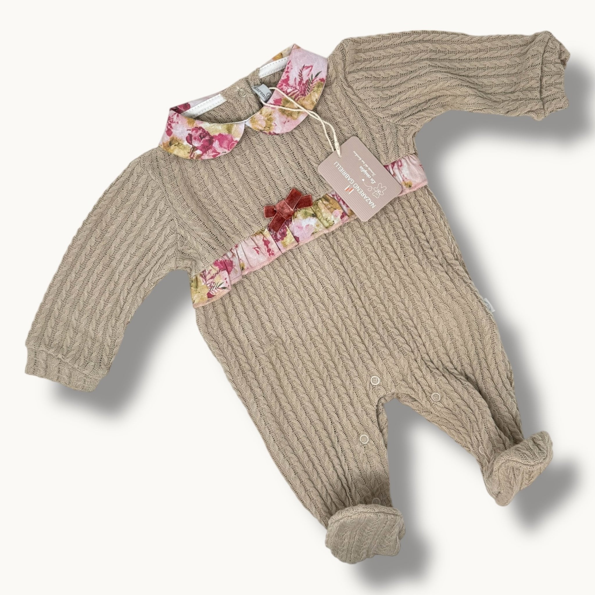 Nazareno Gabrielli Baby Tutina Neonata In Tessuto Mano Lana Con Applicazioni Art. Ng2215-31