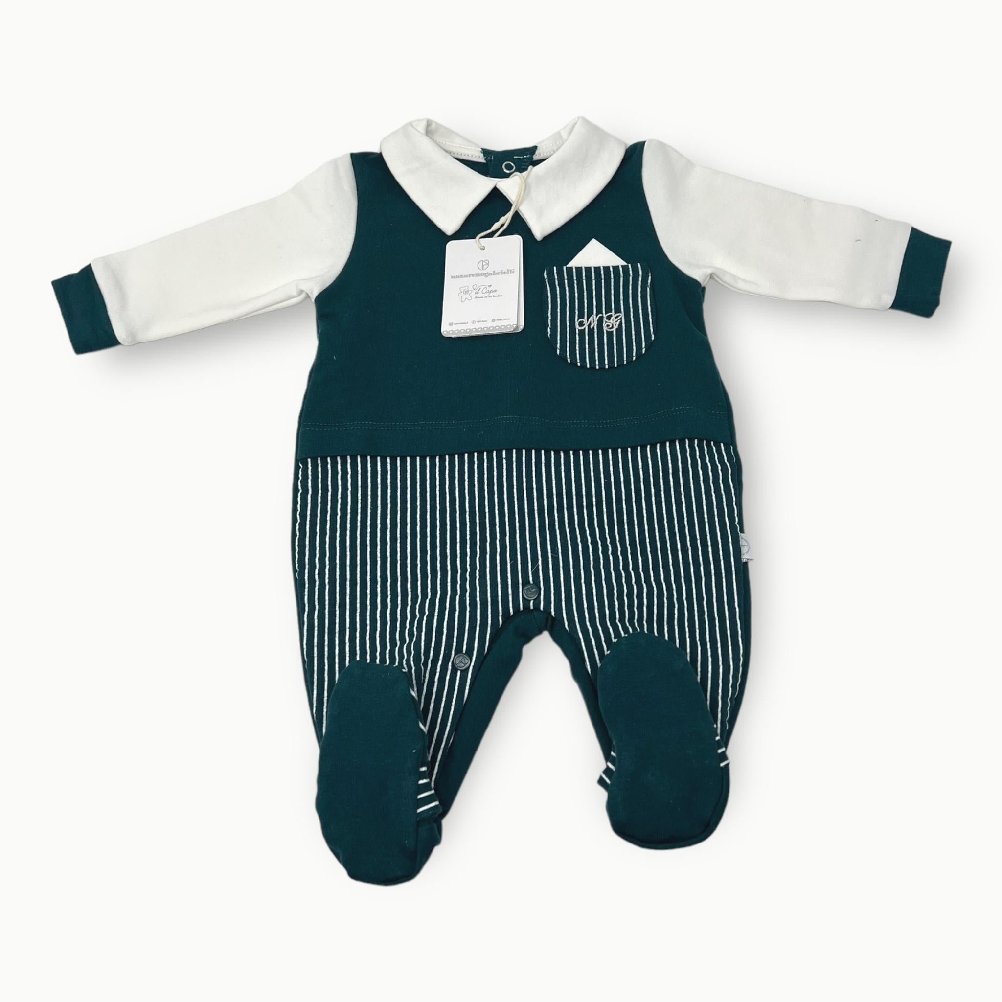 Nazareno Gabrielli - Tutina Baby Maschietto In Caldo Cotone Con Applicazioni E Ricamo Art. Ng2112-205