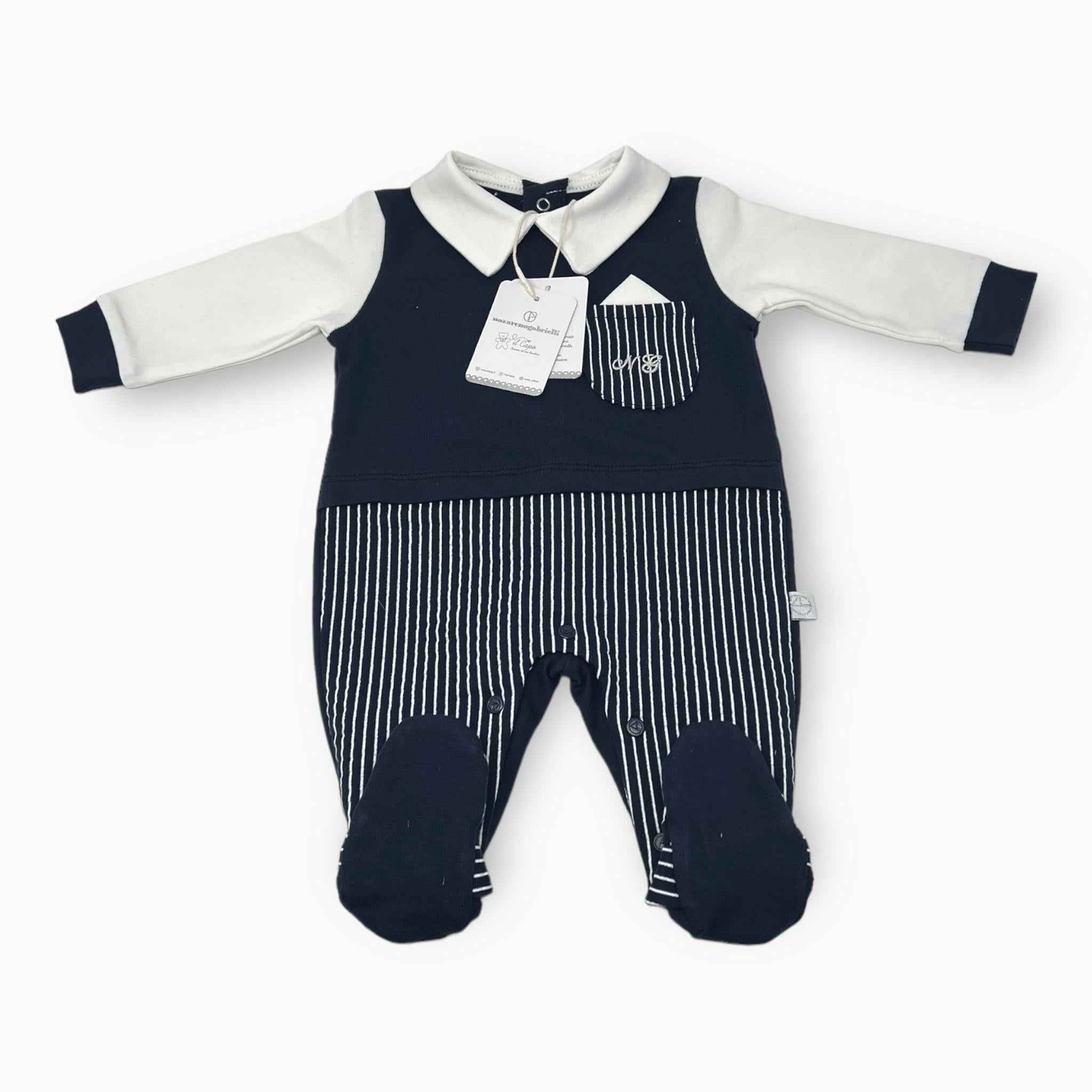 Nazareno Gabrielli - Tutina Baby Maschietto In Caldo Cotone Con Applicazioni E Ricamo Art. Ng2112-205