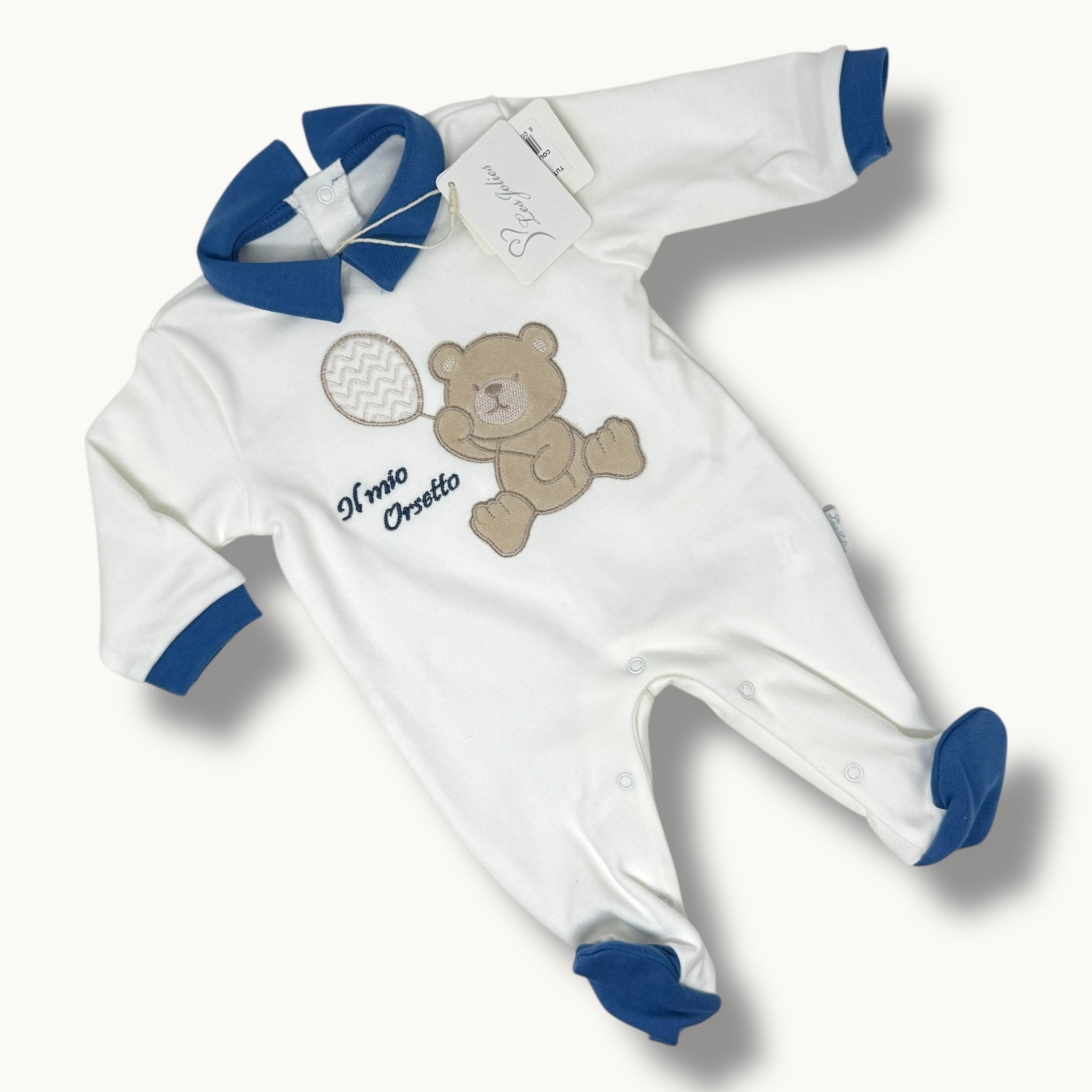 Les Jolies Tutina Maschietto Ricamata In Caldo Cotone 100% Art. Lj341-8