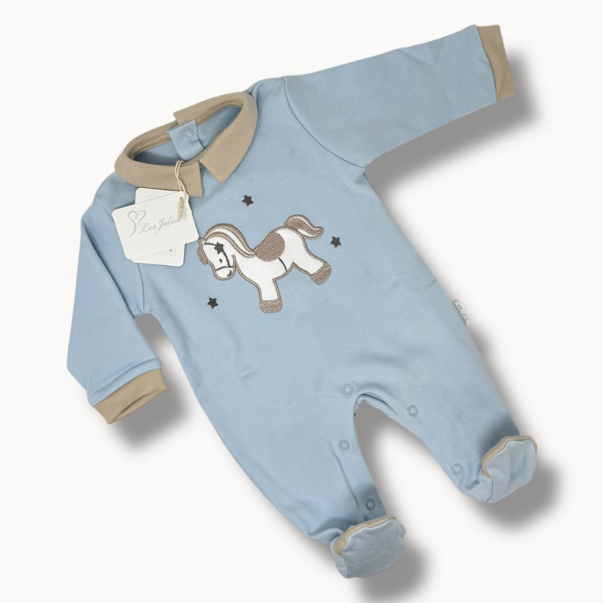 Les Jolies Tutina Maschietto Ricamata In Caldo Cotone 100% Art. Lj341-9