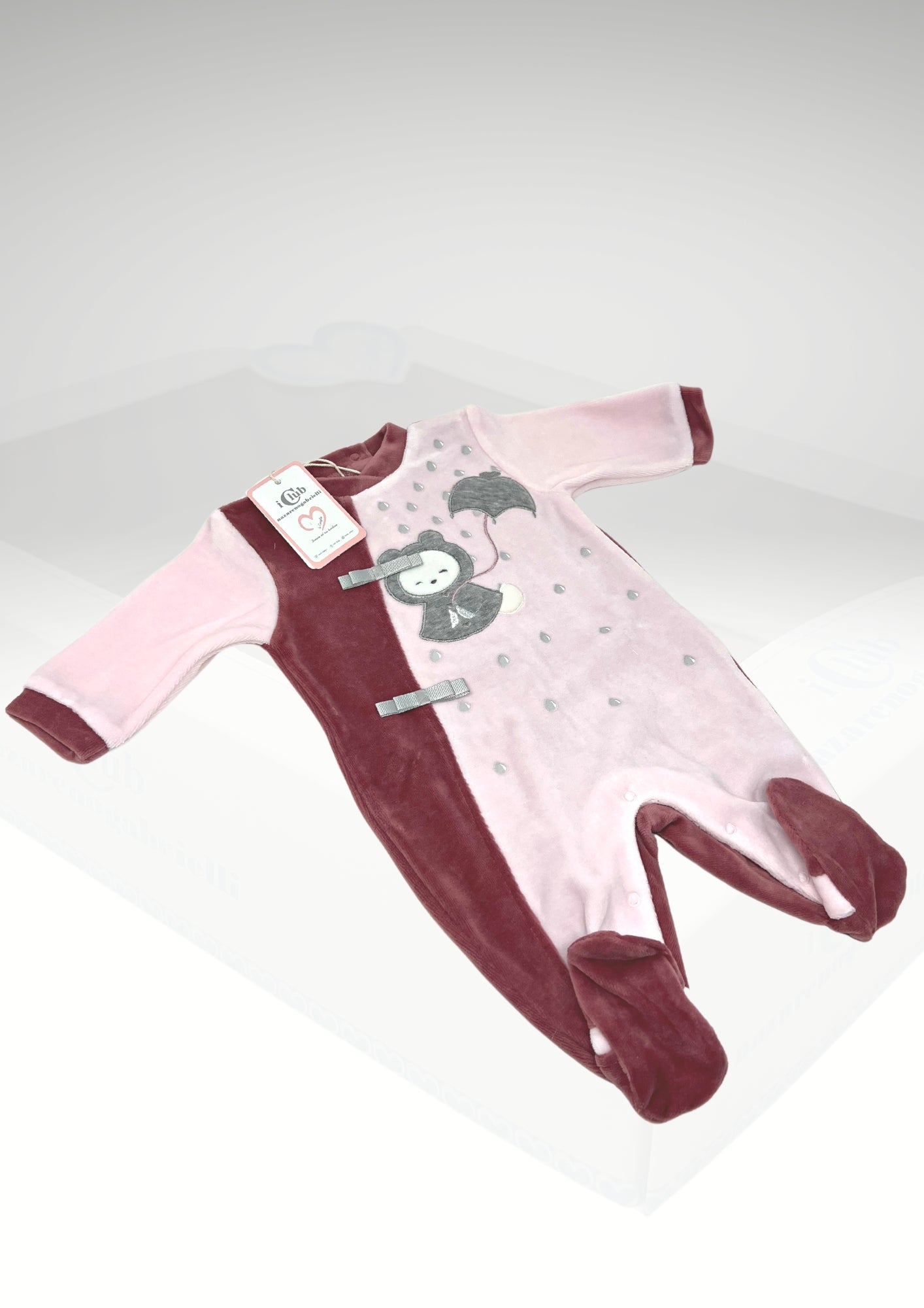 Nazareno Gabrielli Tutina Ciniglia Neonata - Tutina Per Femminuccia Ricamata Grigio Rosa Art. Ng630/11