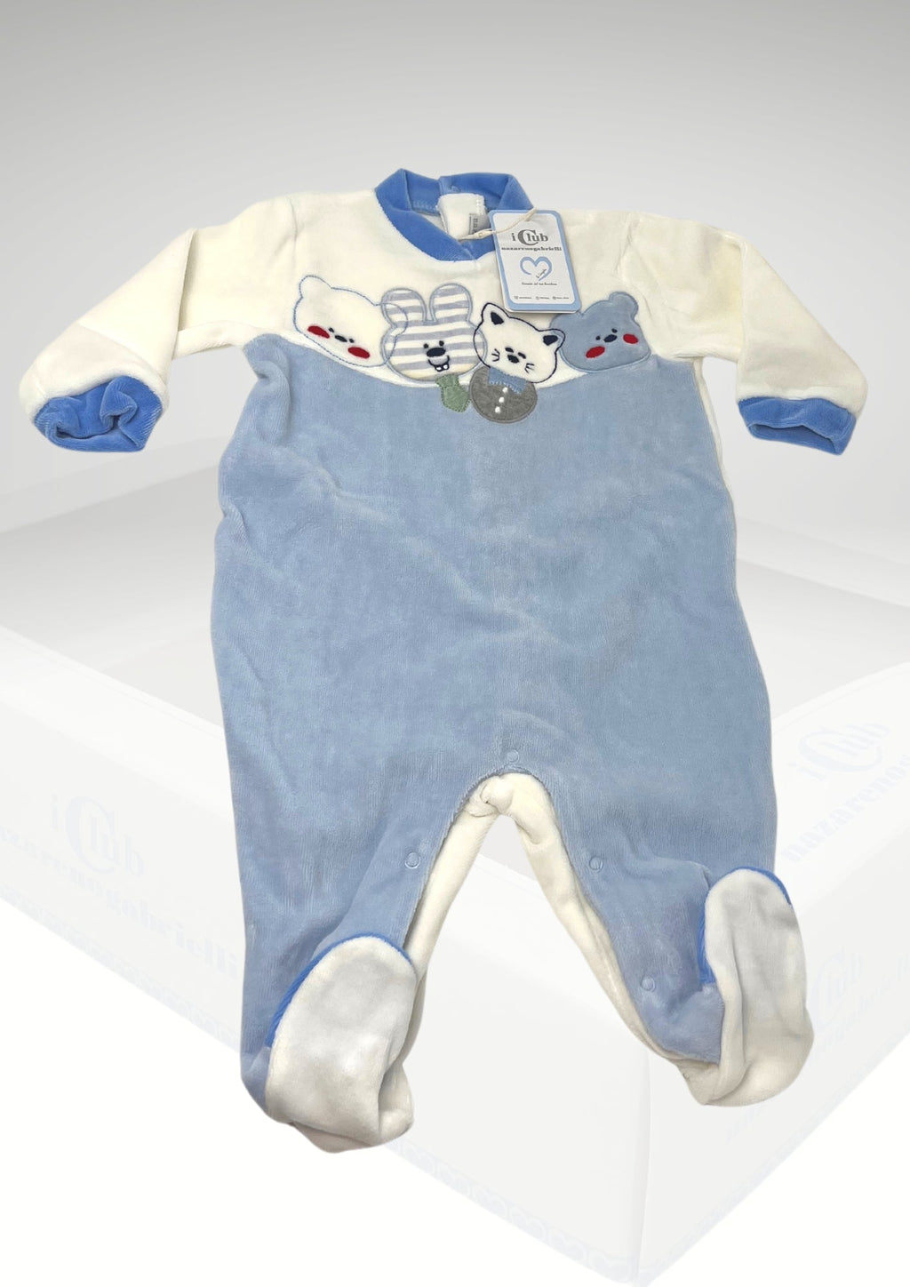 Nazareno Gabrielli - Tutina Ciniglia Da Neonato Ricamata Maschietto Cielo Grigio - Bambino Ng620/4