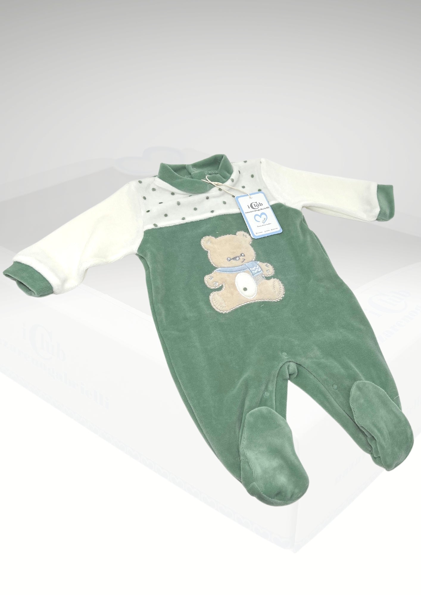 Nazareno Gabrielli Tutina Ciniglia Per Neonato Ricamata Maschietto Cielo Verde - Bambino Ng620/7