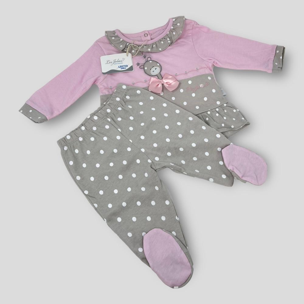 Les Jolies Completo 2 Pezzi Clinico Femminuccia In Puro Cotone Ricamato  Art. Lj229-107