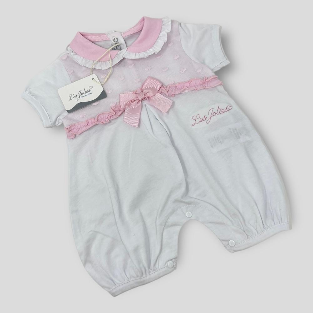 Les Jolies Pagliaccetto Cotone Baby Femminuccia Corto In Puro Cotone Ricamato  Art. Lj238-103