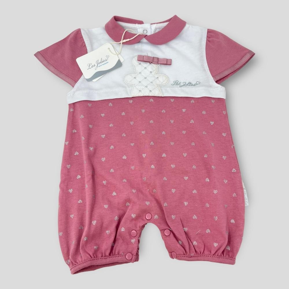 Les Jolies Pagliaccetto Cotone Baby Femminuccia Corto In Puro Cotone Ricamato  Art. Lj238-62