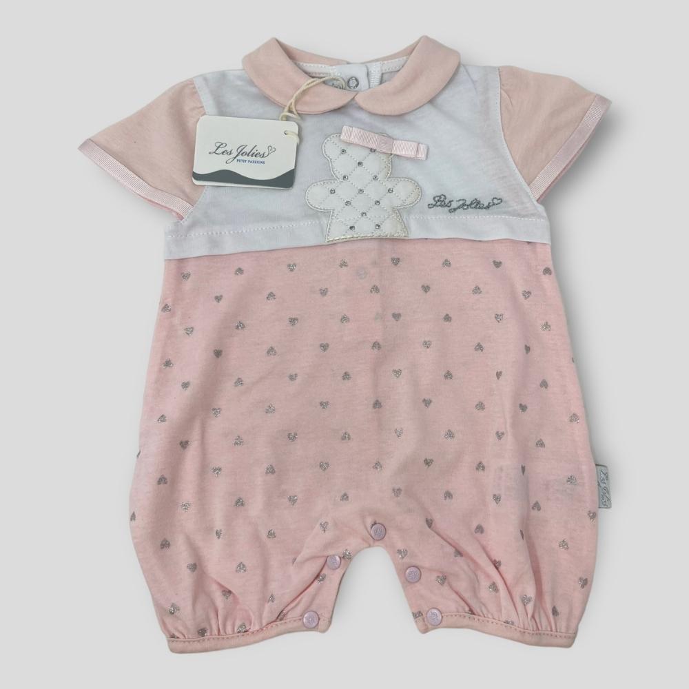 Les Jolies Pagliaccetto Cotone Baby Femminuccia Corto In Puro Cotone Ricamato  Art. Lj238-62