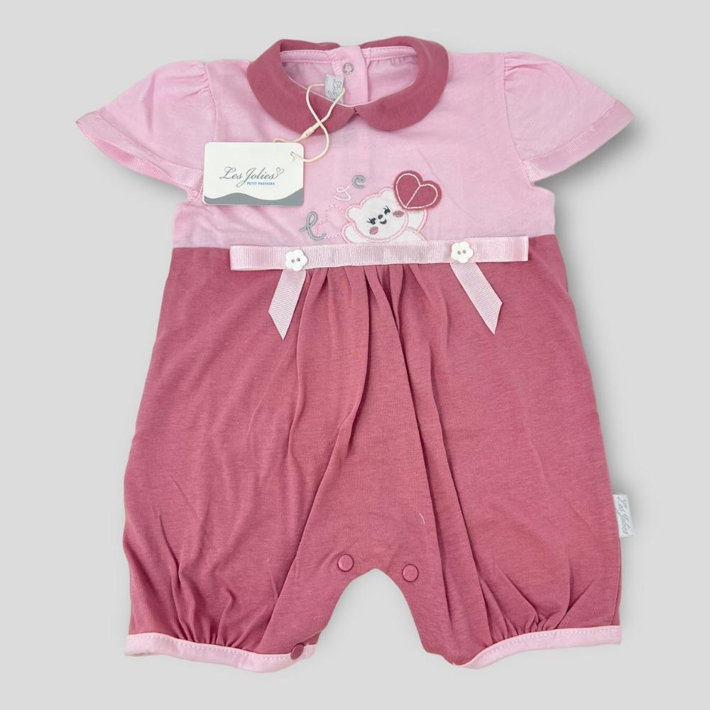 Les Jolies Pagliaccetto Cotone Baby Femminuccia Corto In Puro Cotone Ricamato  Art. Lj238-66
