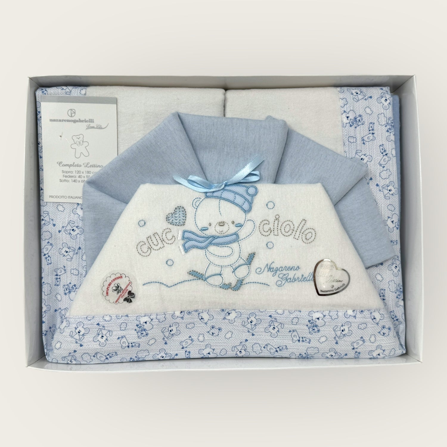 Nazareno Gabrielli Completo Lenzuola In Flanella 100%cotone Per Lettino 120x180 Art. Ng360-6