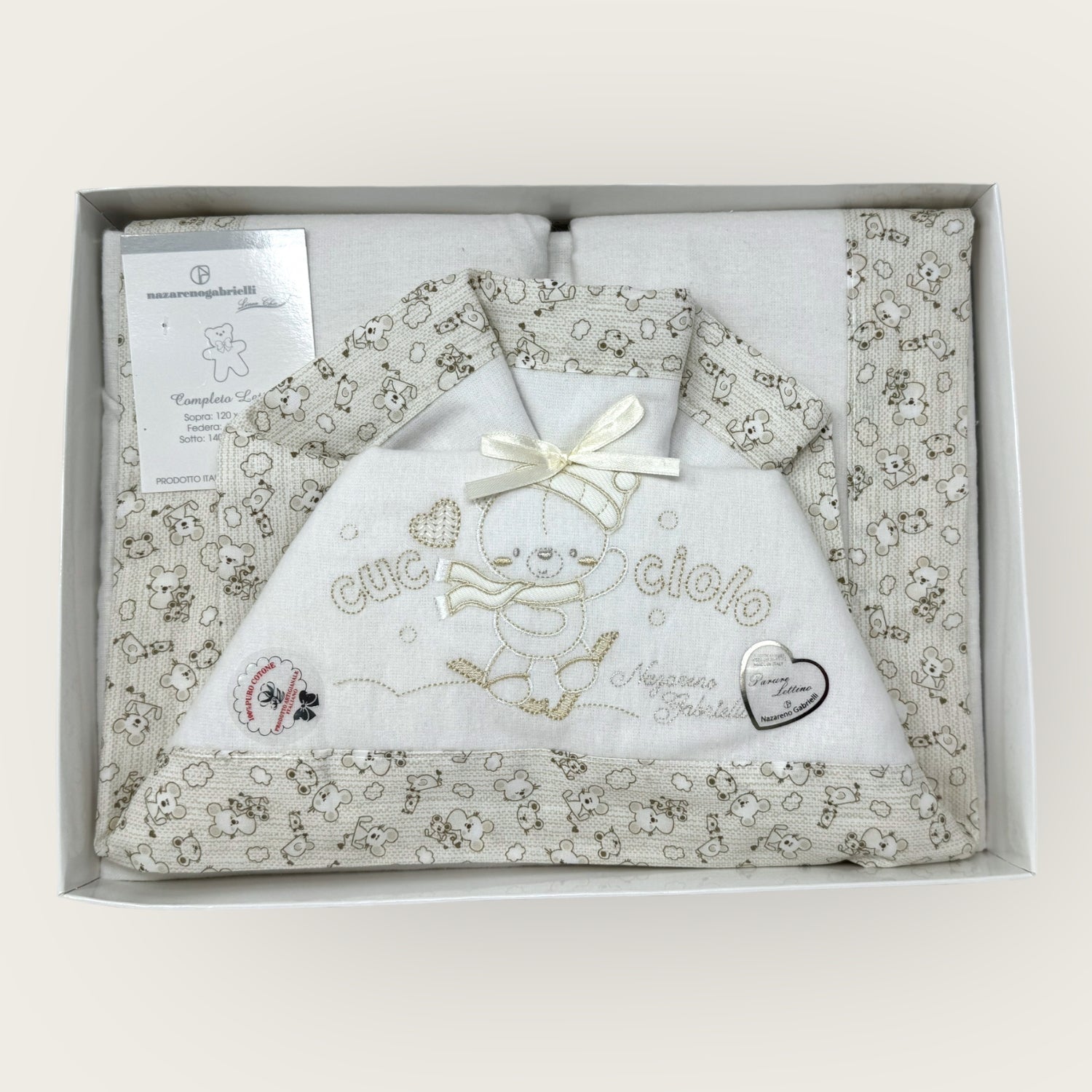 Nazareno Gabrielli Completo Lenzuola In Flanella 100%cotone Per Lettino 120x180 Art. Ng360-6