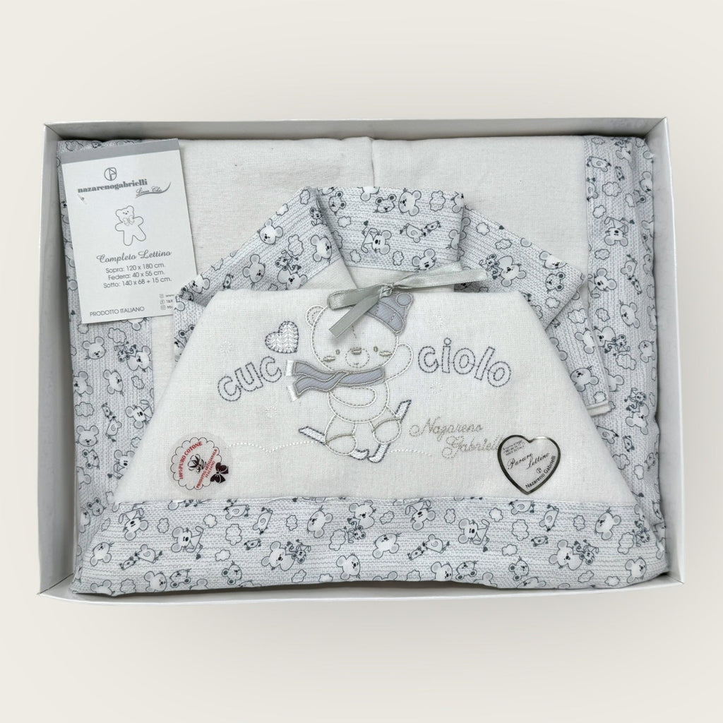 Nazareno Gabrielli Completo Lenzuola In Flanella 100%cotone Per Lettino 120x180 Art. Ng360-6