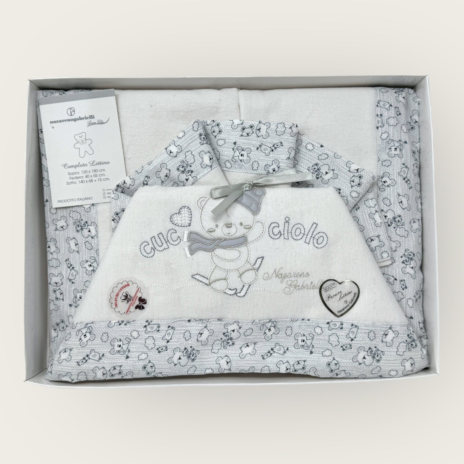 Nazareno Gabrielli Completo Lenzuola In Flanella 100%cotone Per Lettino 120x180 Art. Ng360-6