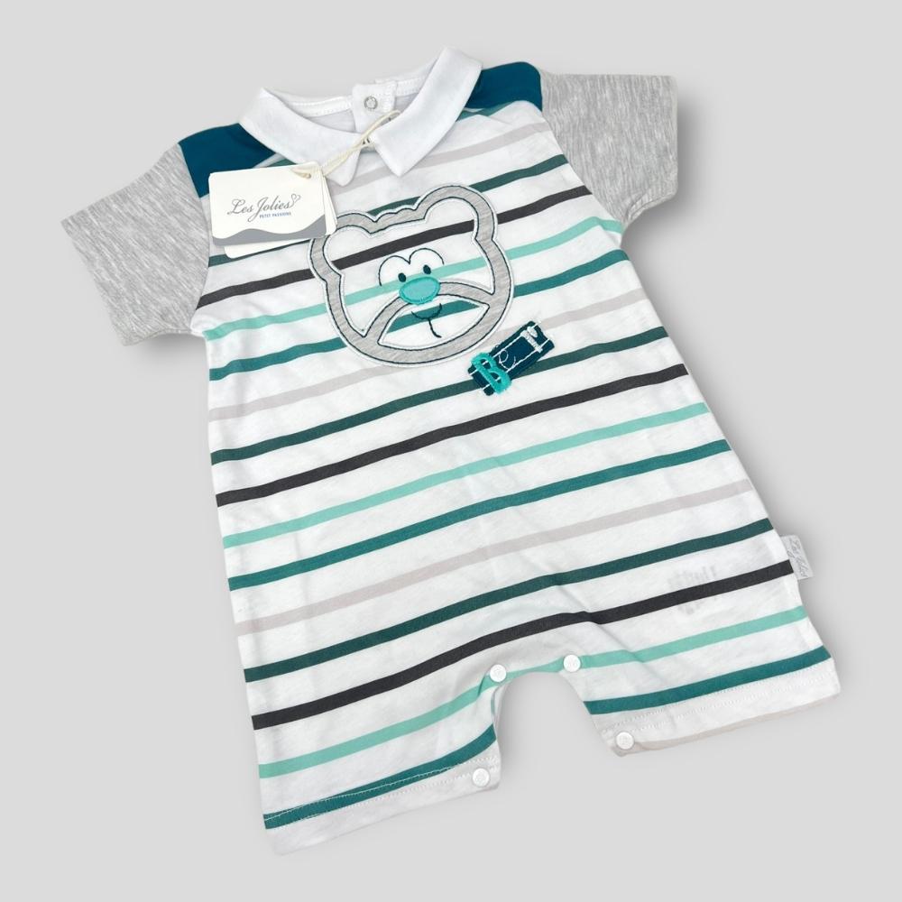Les Jolies Pagliaccetto Cotone Baby Maschietto Corto In Puro Cotone Ricamato  Art. Lj338-27