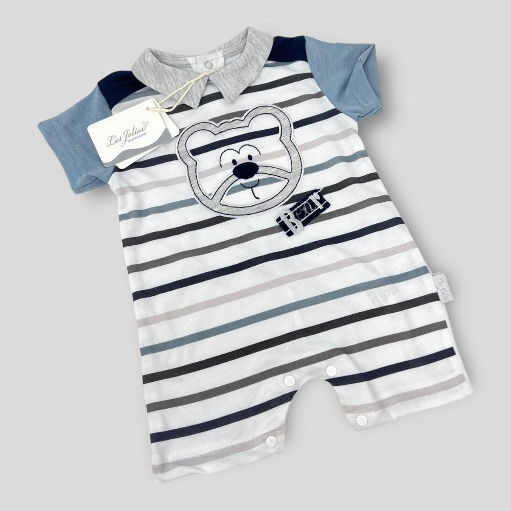 Les Jolies Pagliaccetto Cotone Baby Maschietto Corto In Puro Cotone Ricamato  Art. Lj338-27