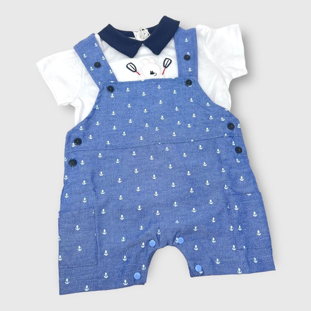Les Jolies Salopette + T-shirt Maschietto In Puro Cotone Ricamato  Art. Lj348-20