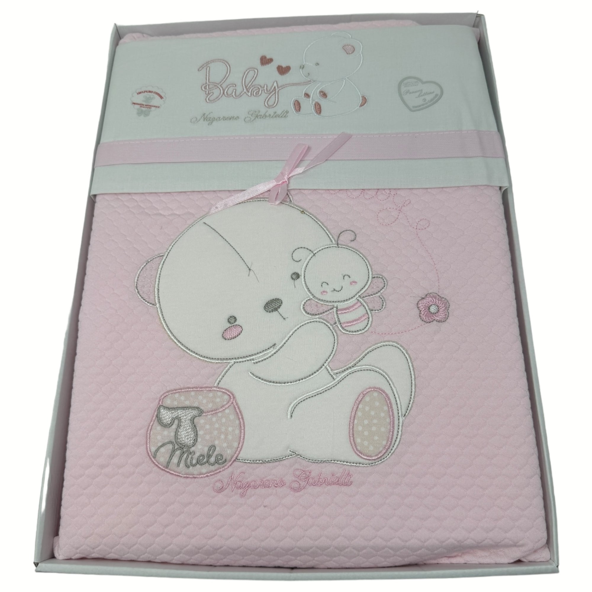 Nazareno Gabrielli - Coordinato 4 Pz. Copertina Piquet+completo Lenzuola Lettino 100% Cotone Art. Ng558-2