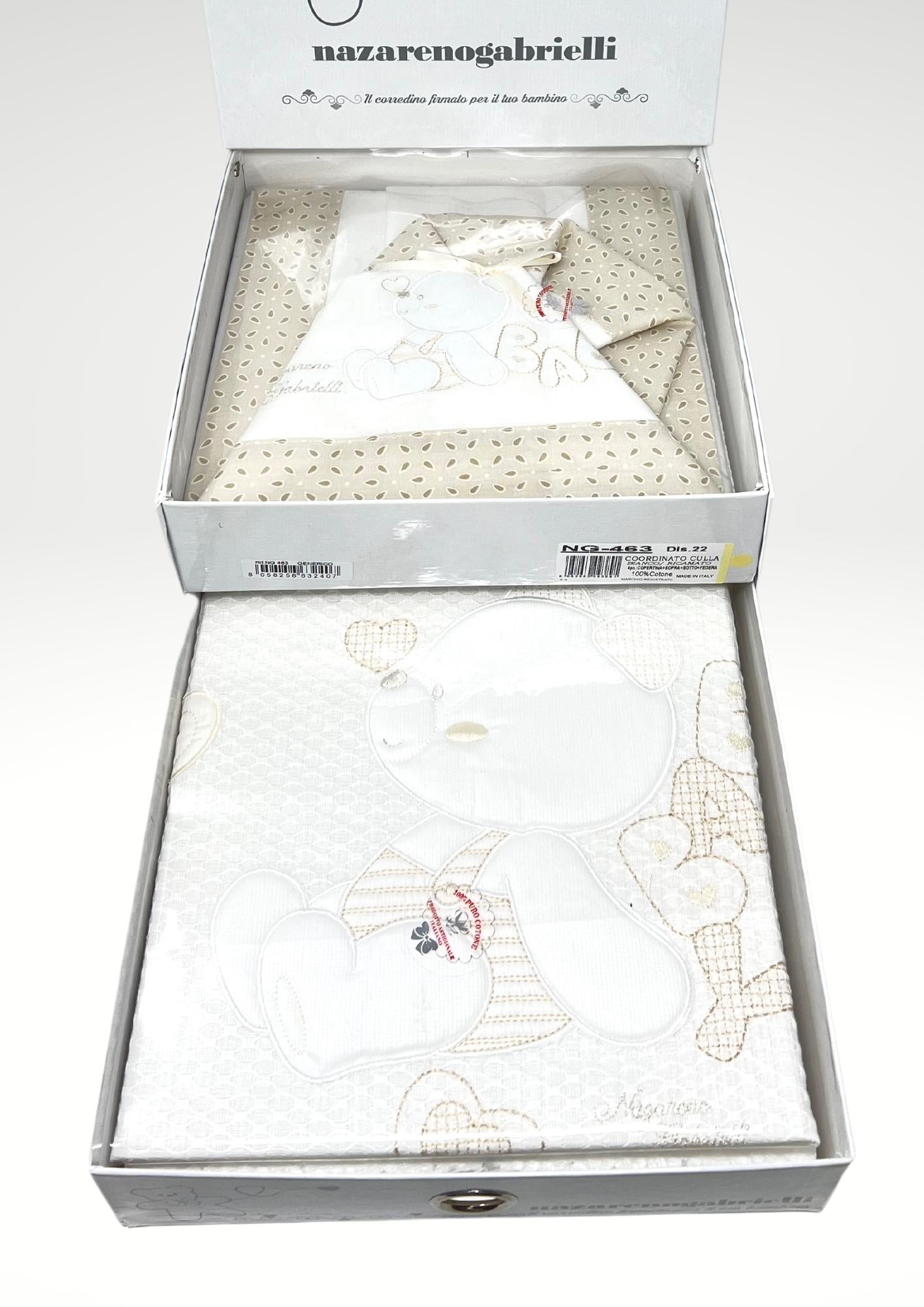 Nazareno Gabrielli Coordinato Copertina Piquet+completo Lenzuola X Carrozina Cot. Ricamato Art. Ng463-d22
