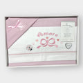 Nazareno Gabrielli - Completo Lenzuola 3 Pezzi Per Carrozzina 90x120 Ricamo Fiocco Amore Cielo Rosa Art. Ng91f