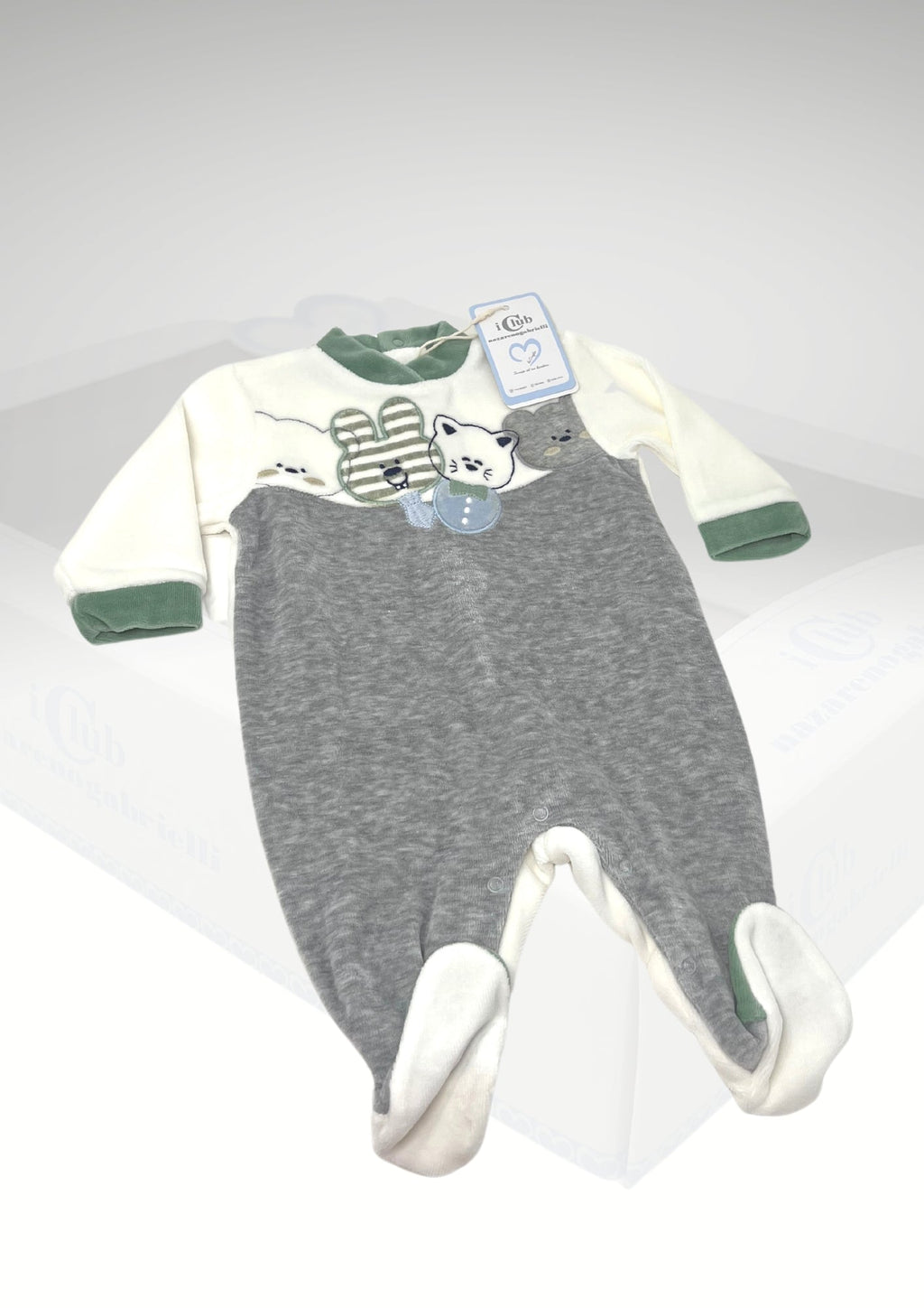 Nazareno Gabrielli - Tutina Ciniglia Da Neonato Ricamata Maschietto Cielo Grigio - Bambino Ng620/4