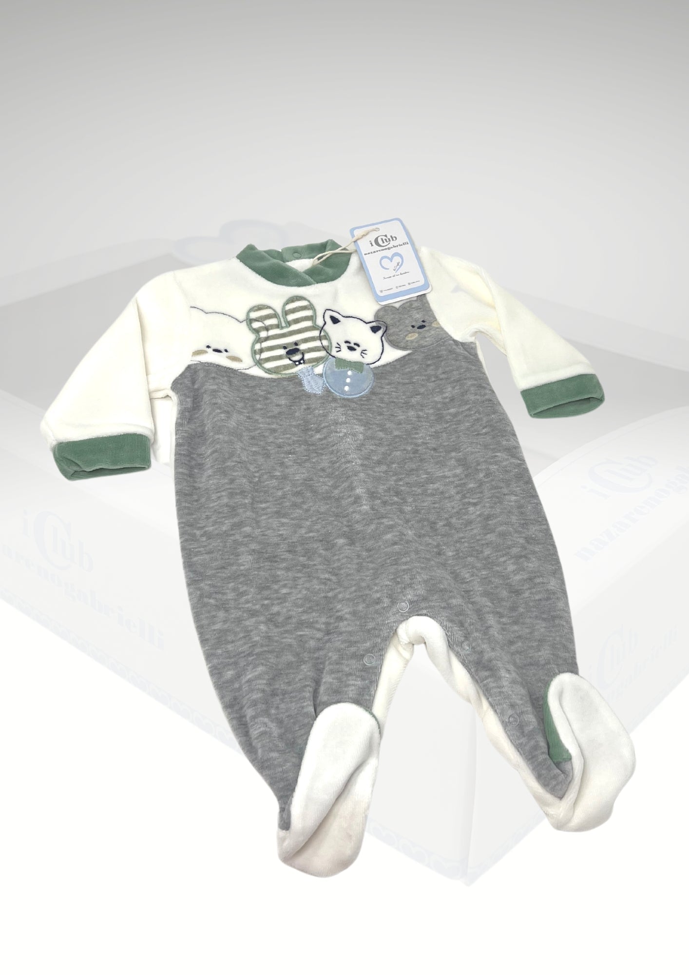 Nazareno Gabrielli - Tutina Ciniglia Da Neonato Ricamata Maschietto Cielo Grigio - Bambino Ng620/4