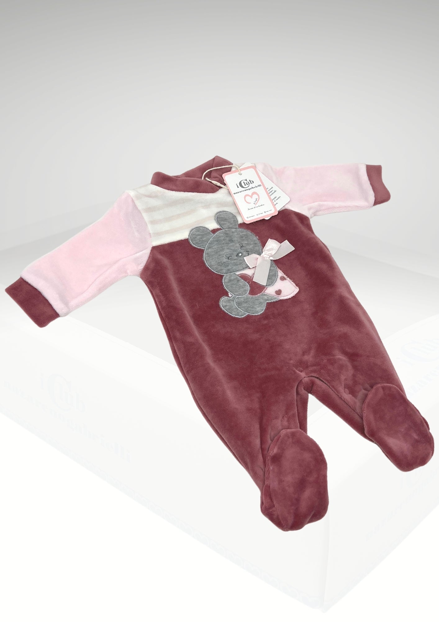 Nazareno Gabrielli - Tutina Ciniglia Da Neonata Ricamata Da Femminuccia Rosa Cipolla Art.ng630/15