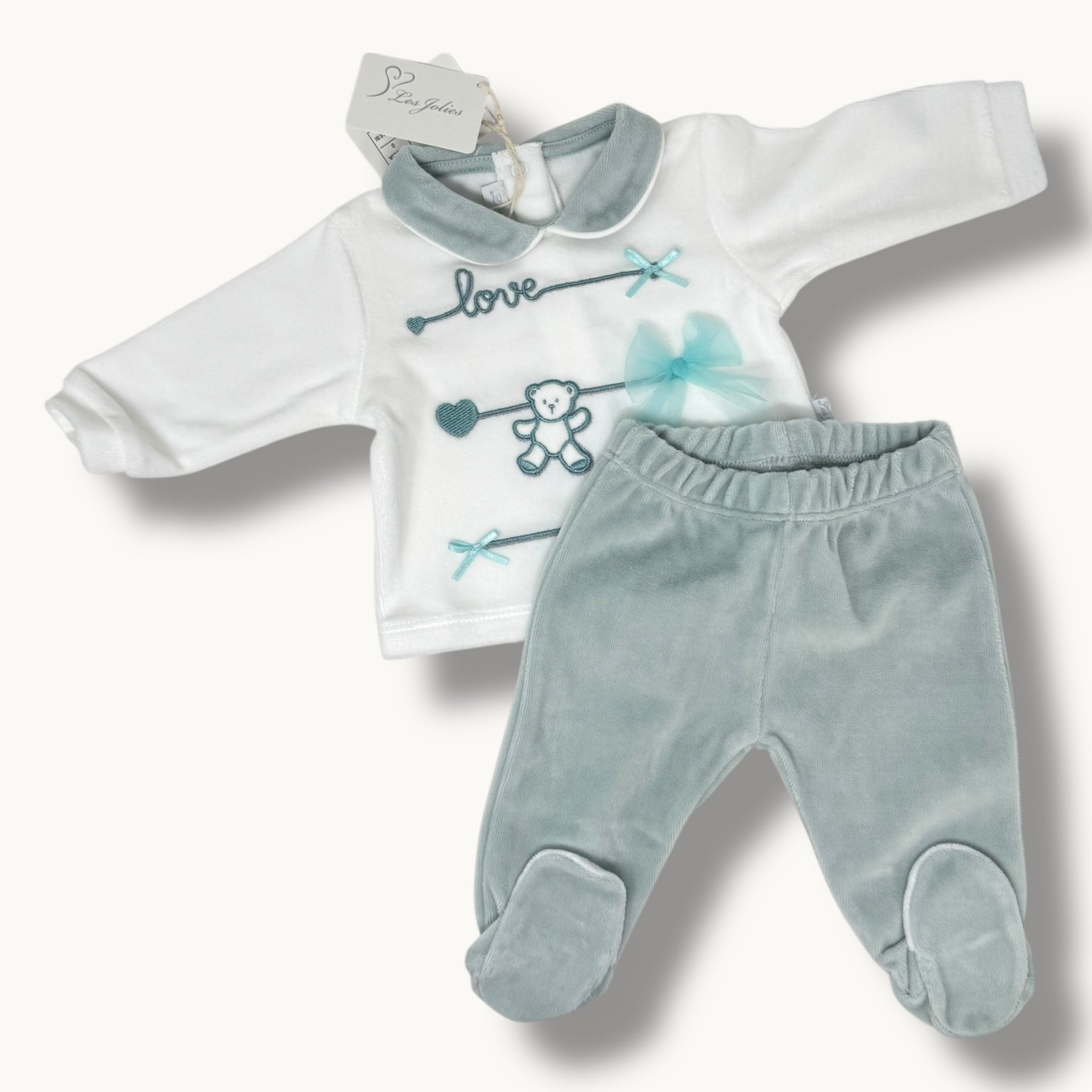 Completo Clinico 2 Pezzi Femminuccia In Ciniglia Di Cotone Con Ricamo Art. Lj234-14