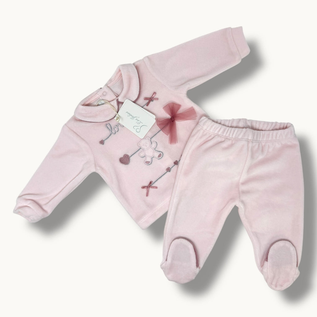 Completo Clinico 2 Pezzi Femminuccia In Ciniglia Di Cotone Con Ricamo Art. Lj234-14