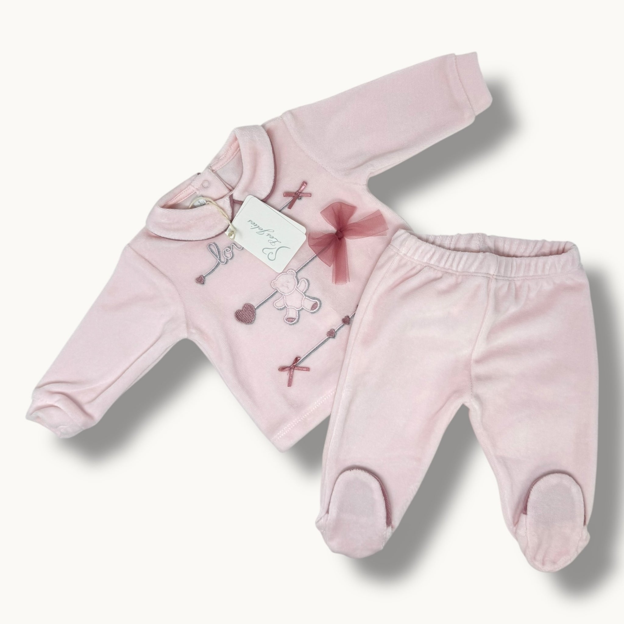 Completo Clinico 2 Pezzi Femminuccia In Ciniglia Di Cotone Con Ricamo Art. Lj234-14