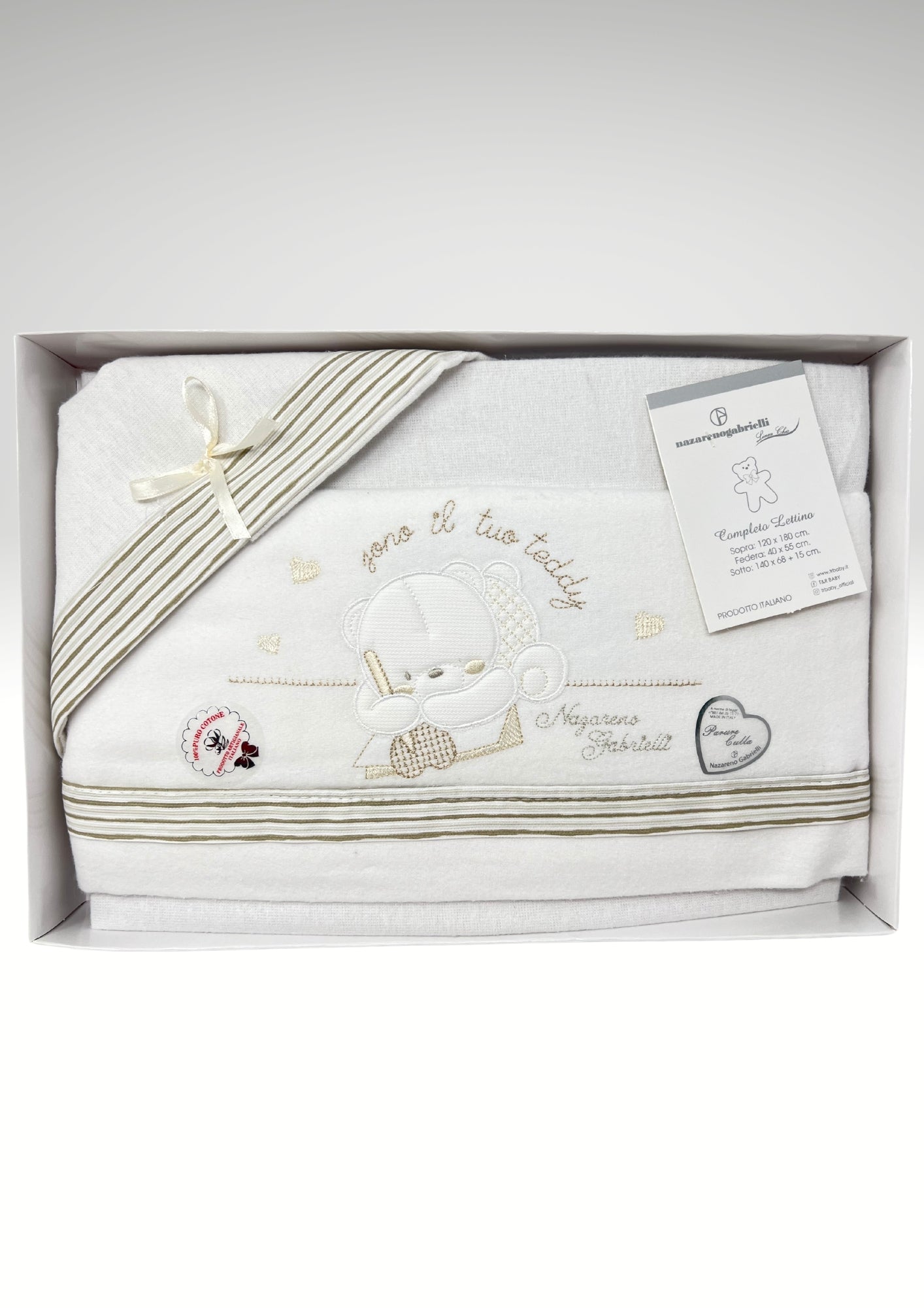 Nazareno Gabrielli Completo Lenzuola In Flanella 100%cotone Per Carrozzina 90x120 Ricamata Art. Ng270-d27