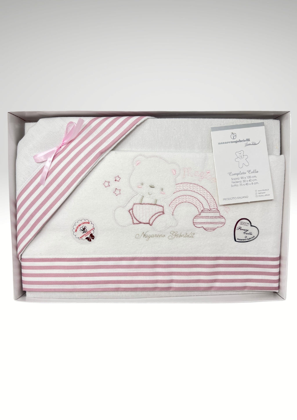 Nazareno Gabrielli Completo Lenzuola In Flanella 100%cotone Per Carrozzina 90x120 Ricamata Art. Ng270-d32