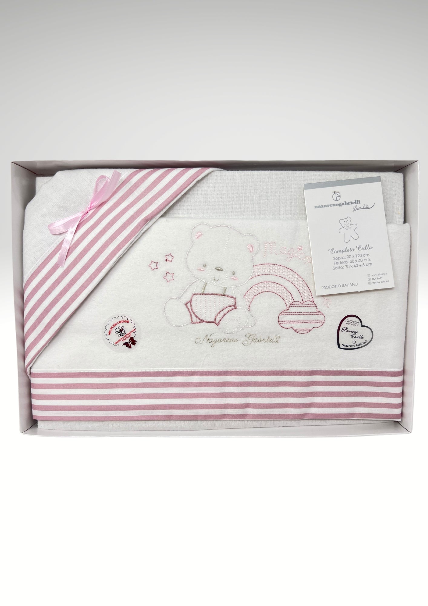 Nazareno Gabrielli Completo Lenzuola In Flanella 100%cotone Per Carrozzina 90x120 Ricamata Art. Ng270-d32
