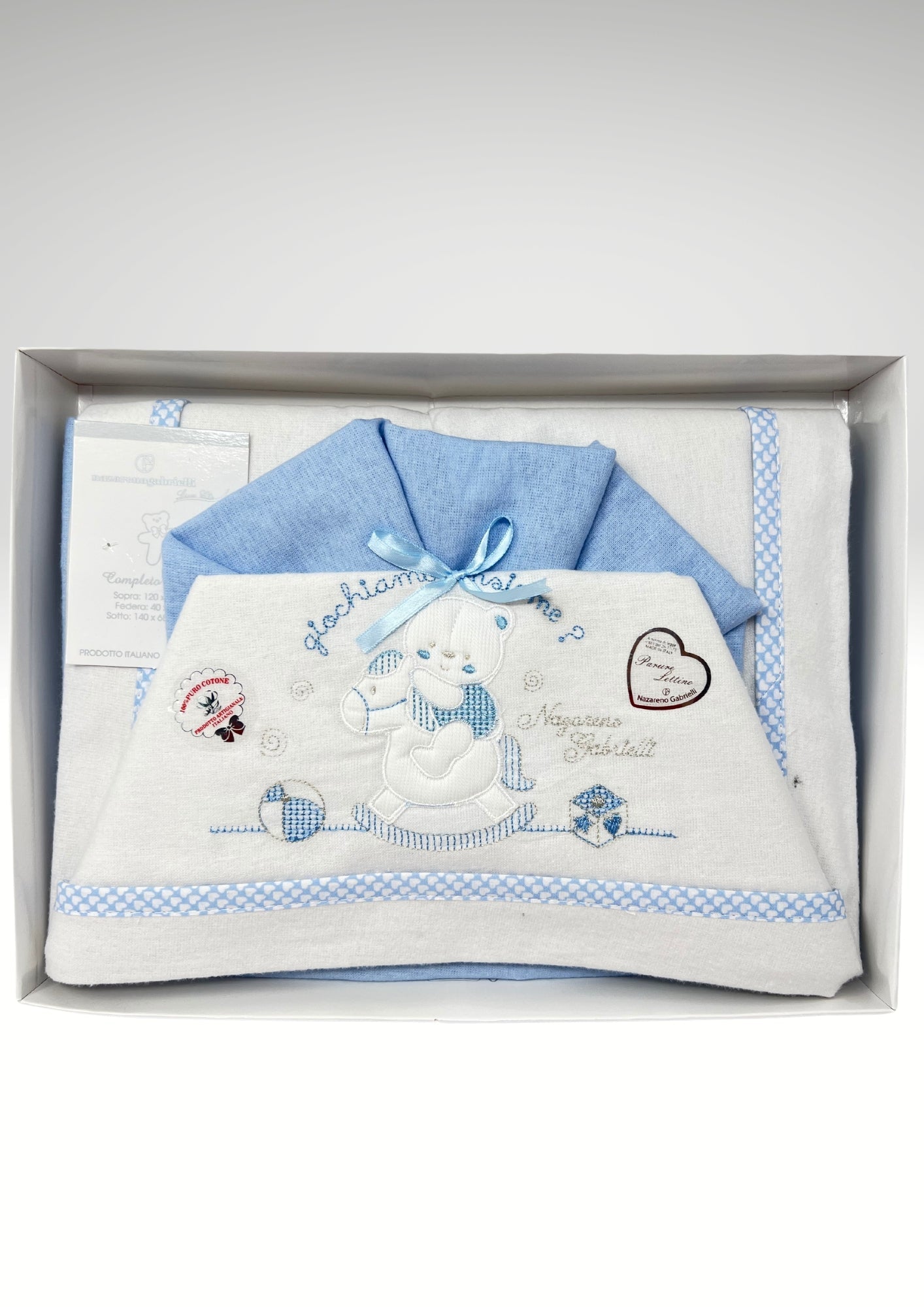 Nazareno Gabrielli Completo Lenzuola In Flanella 100%cotone Per Lettino 120x180 Ricamata Art. Ng360-28