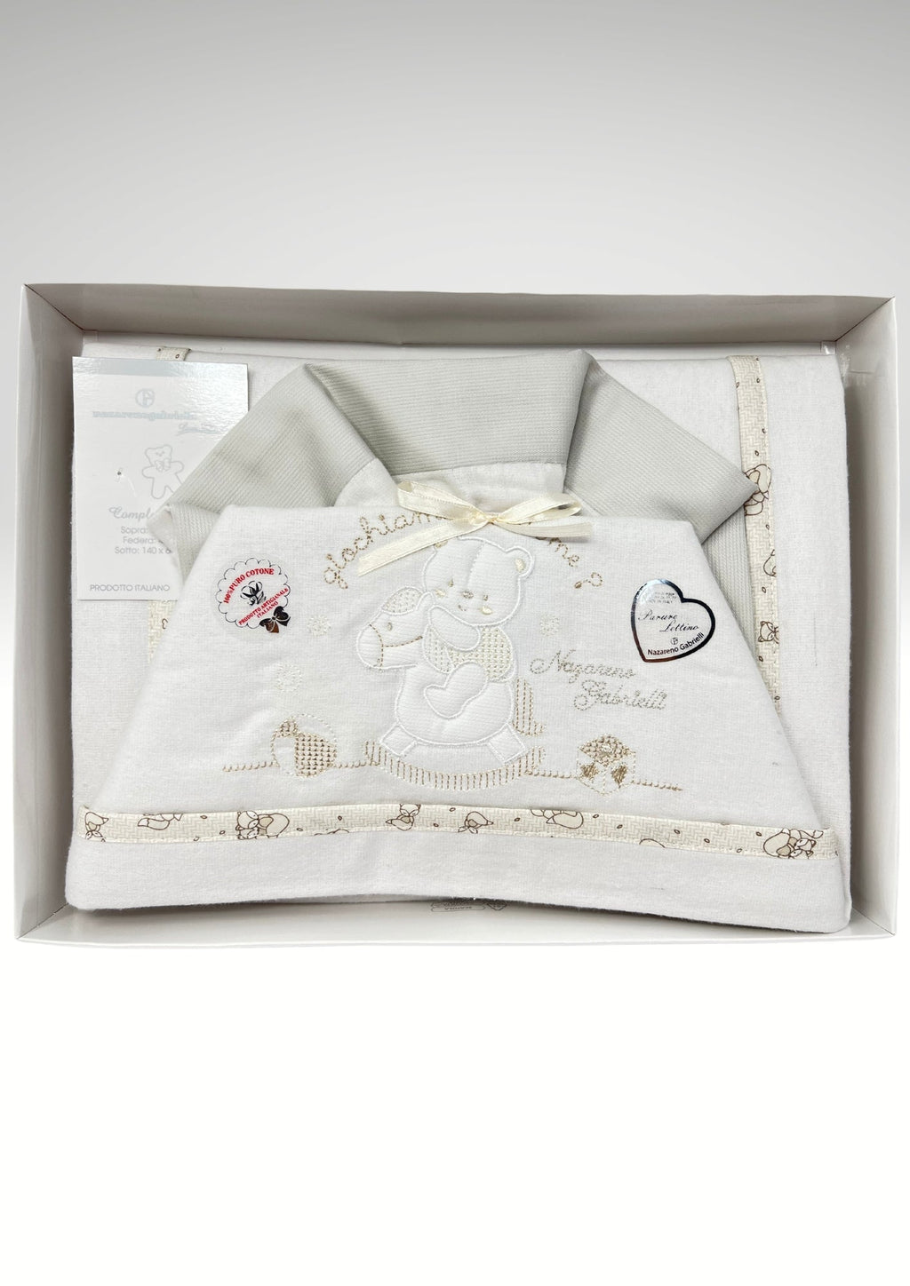 Nazareno Gabrielli Completo Lenzuola In Flanella 100%cotone Per Lettino 120x180 Ricamata Art. Ng360-28