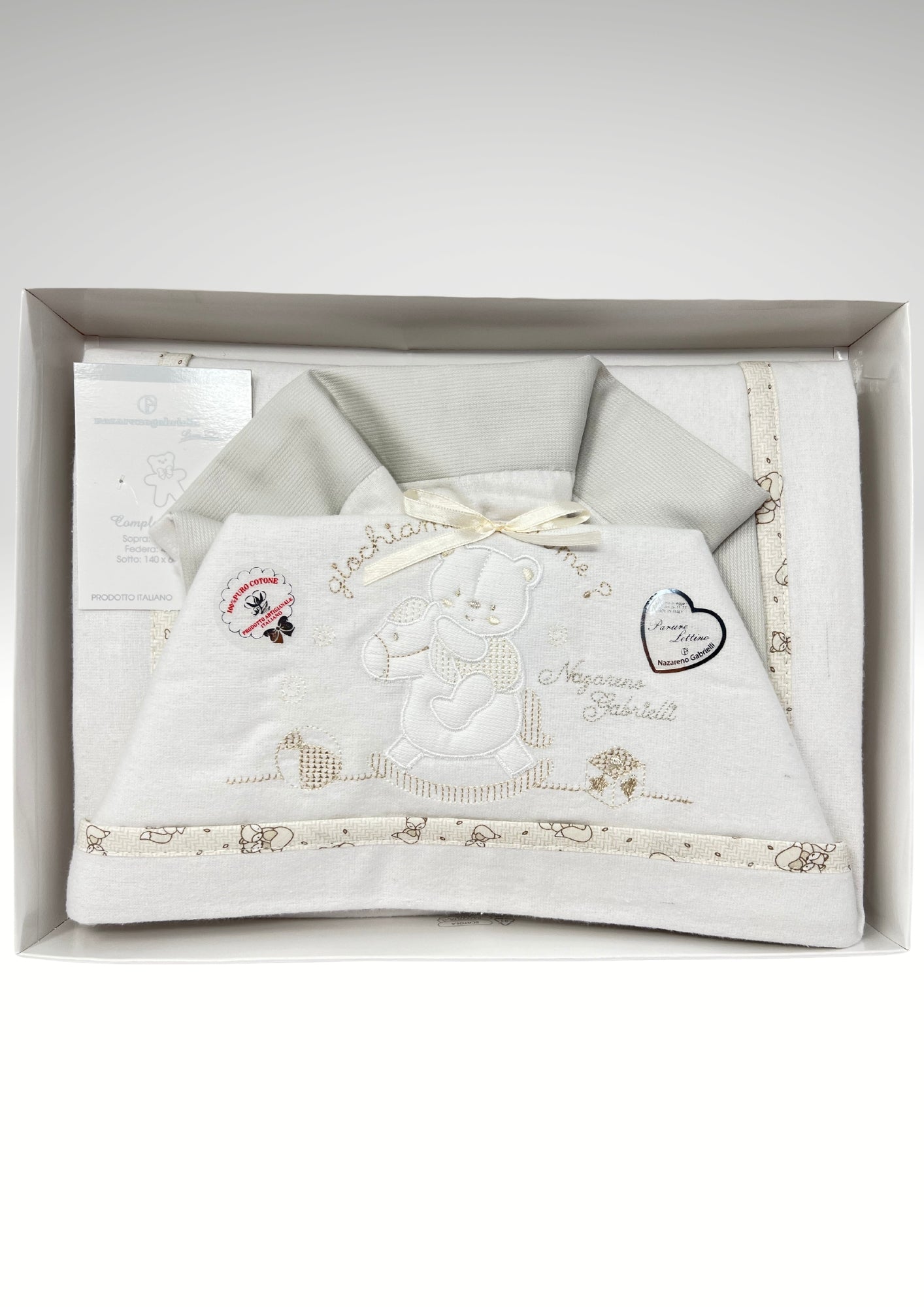 Nazareno Gabrielli Completo Lenzuola In Flanella 100%cotone Per Lettino 120x180 Ricamata Art. Ng360-28