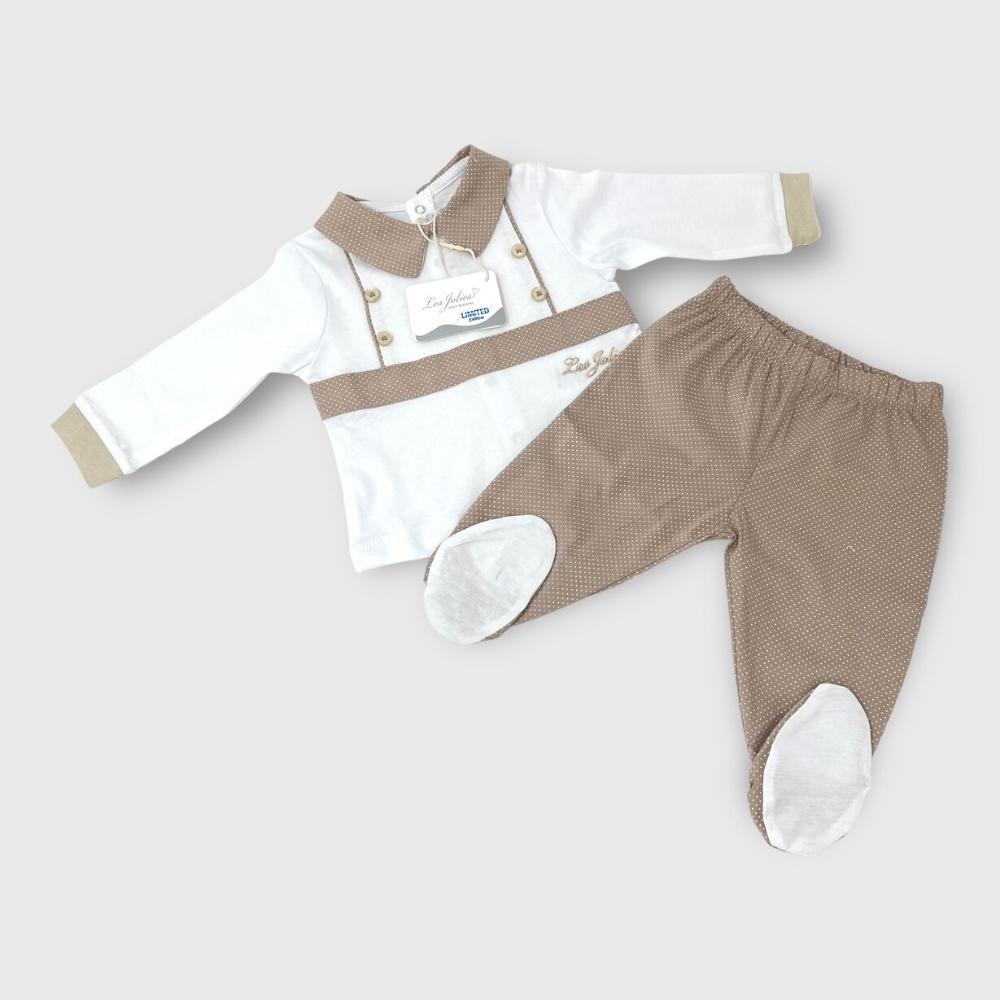 Les Jolies Completo 2 Pezzi Clinico Maschietto In Puro Cotone Ricamato  Art. Lj329-205